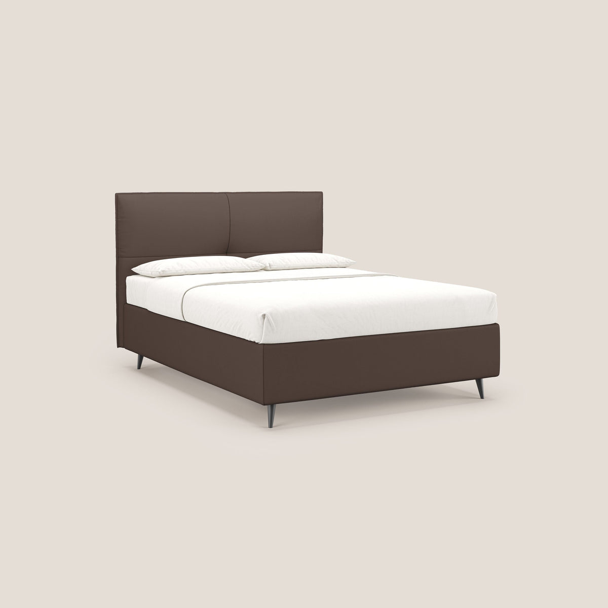 Greta letto contenitore dimensioni SLIM con testata trapuntata in ecopelle impermeabile T04 marrone - divitt.sbs