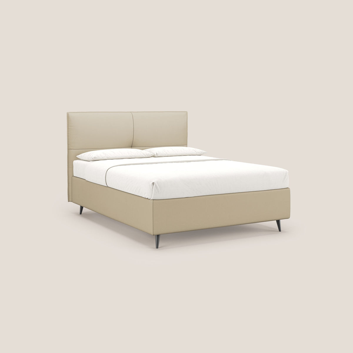 Greta letto contenitore dimensioni SLIM con testata trapuntata in ecopelle impermeabile T04 panna - divitt.sbs