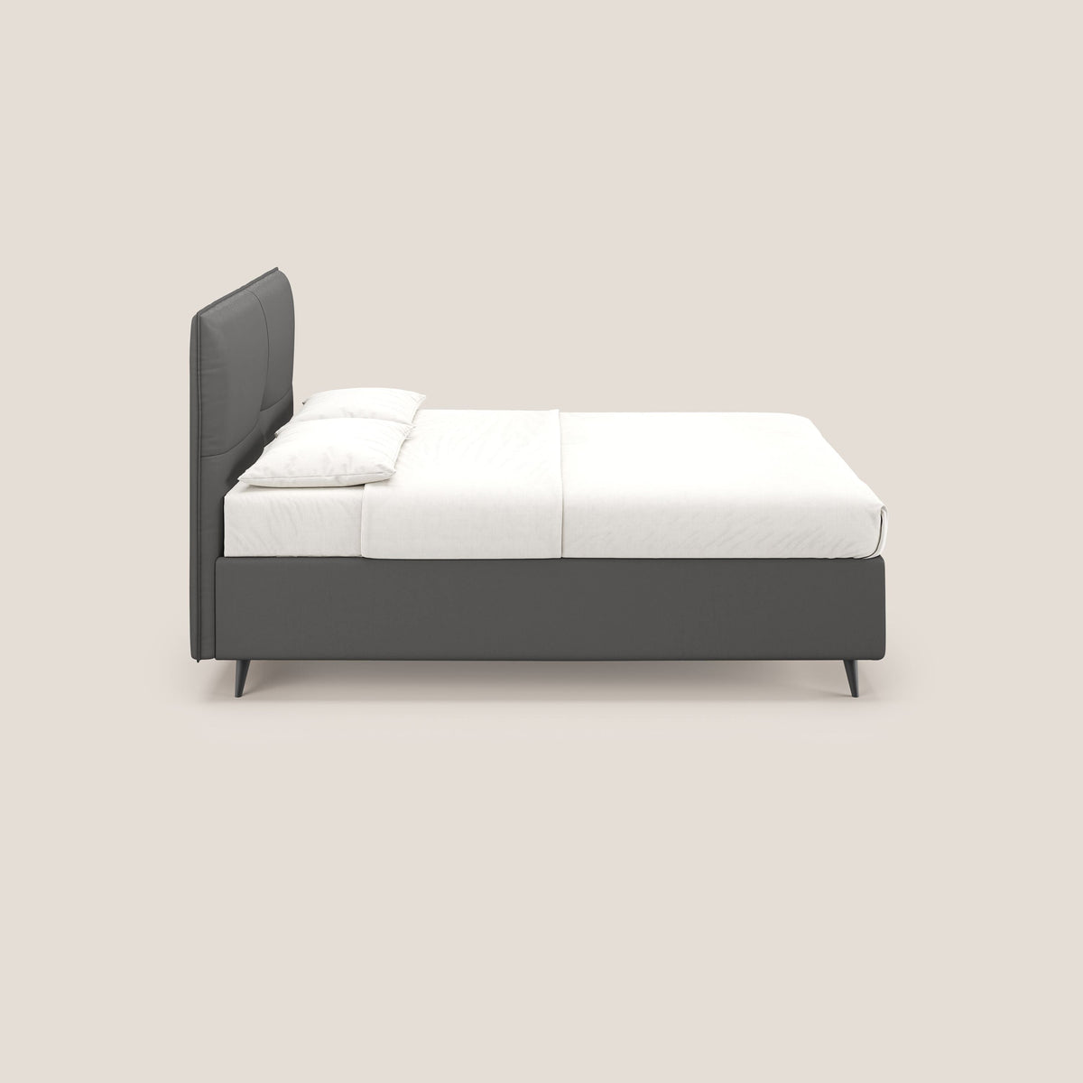Greta letto contenitore dimensioni SLIM con testata trapuntata in ecopelle impermeabile T04 antracite - divitt.sbs