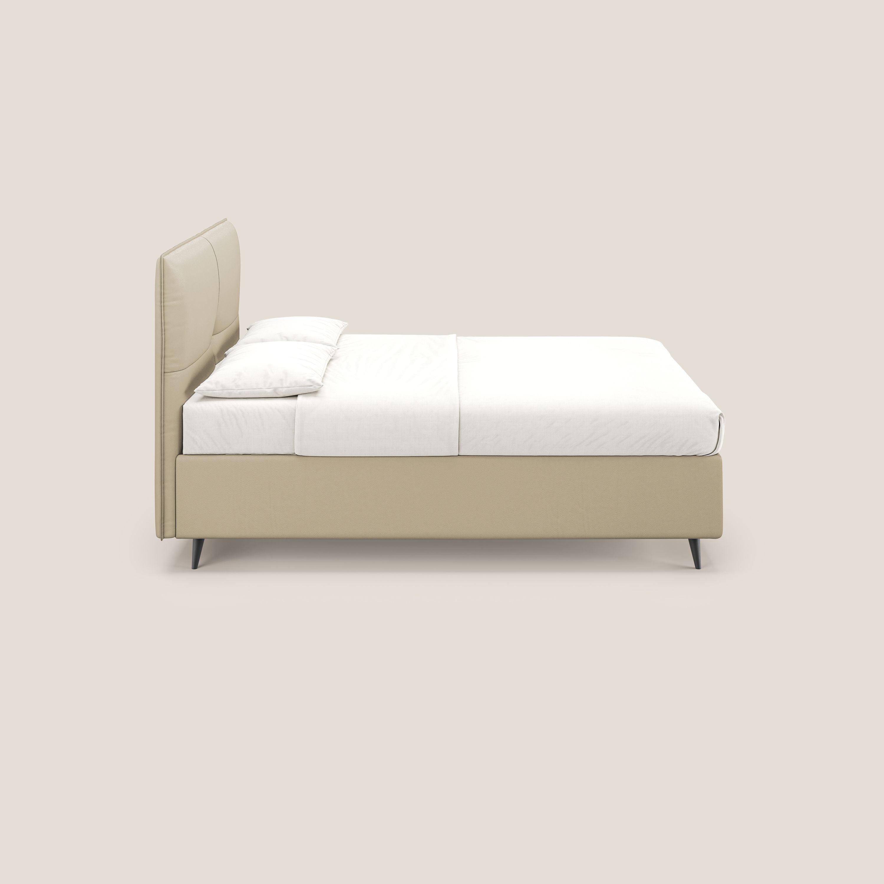 Greta letto contenitore dimensioni SLIM con testata trapuntata in ecopelle impermeabile T04 panna - divitt.sbs
