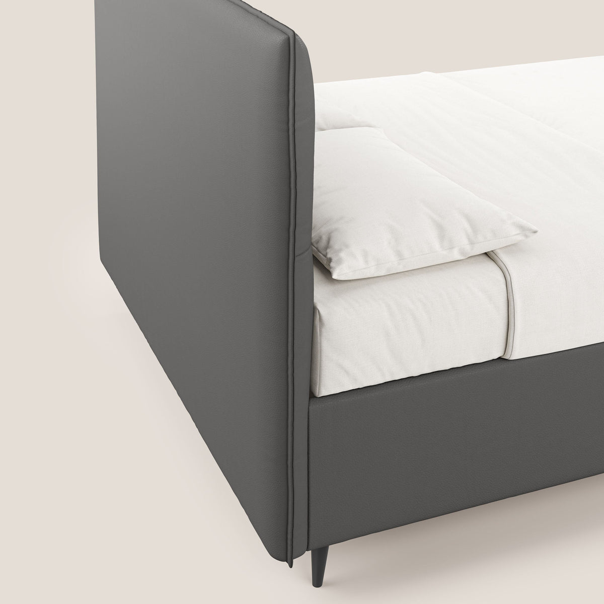 Greta letto contenitore dimensioni SLIM con testata trapuntata in ecopelle impermeabile T04 antracite - divitt.sbs