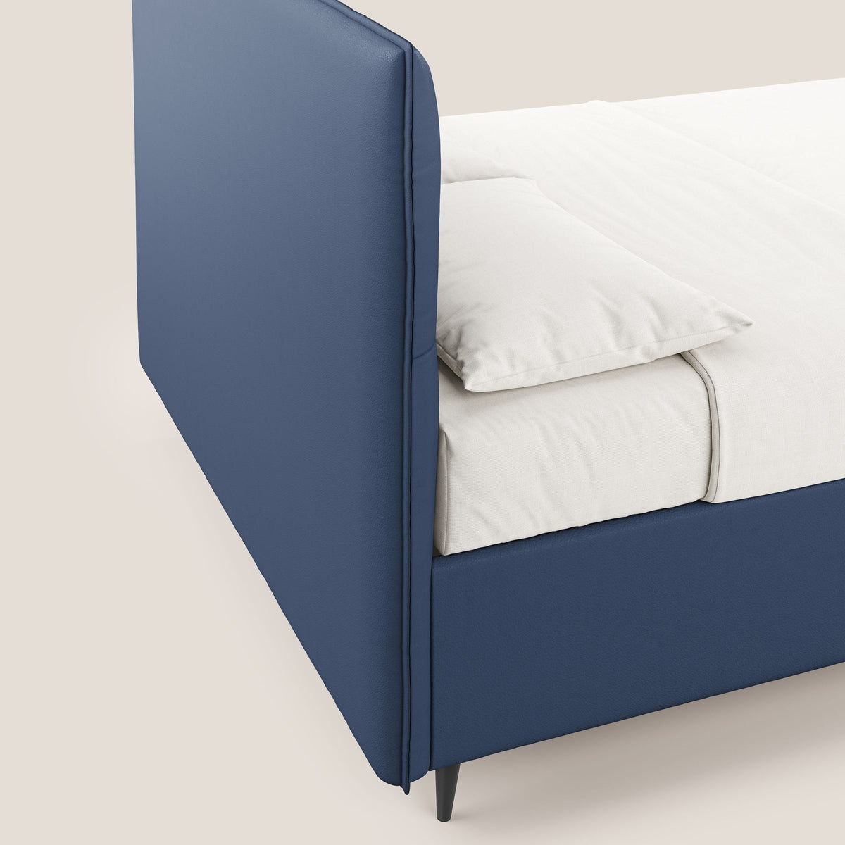 Greta letto contenitore dimensioni SLIM con testata trapuntata in ecopelle impermeabile T04 blu - divitt.sbs