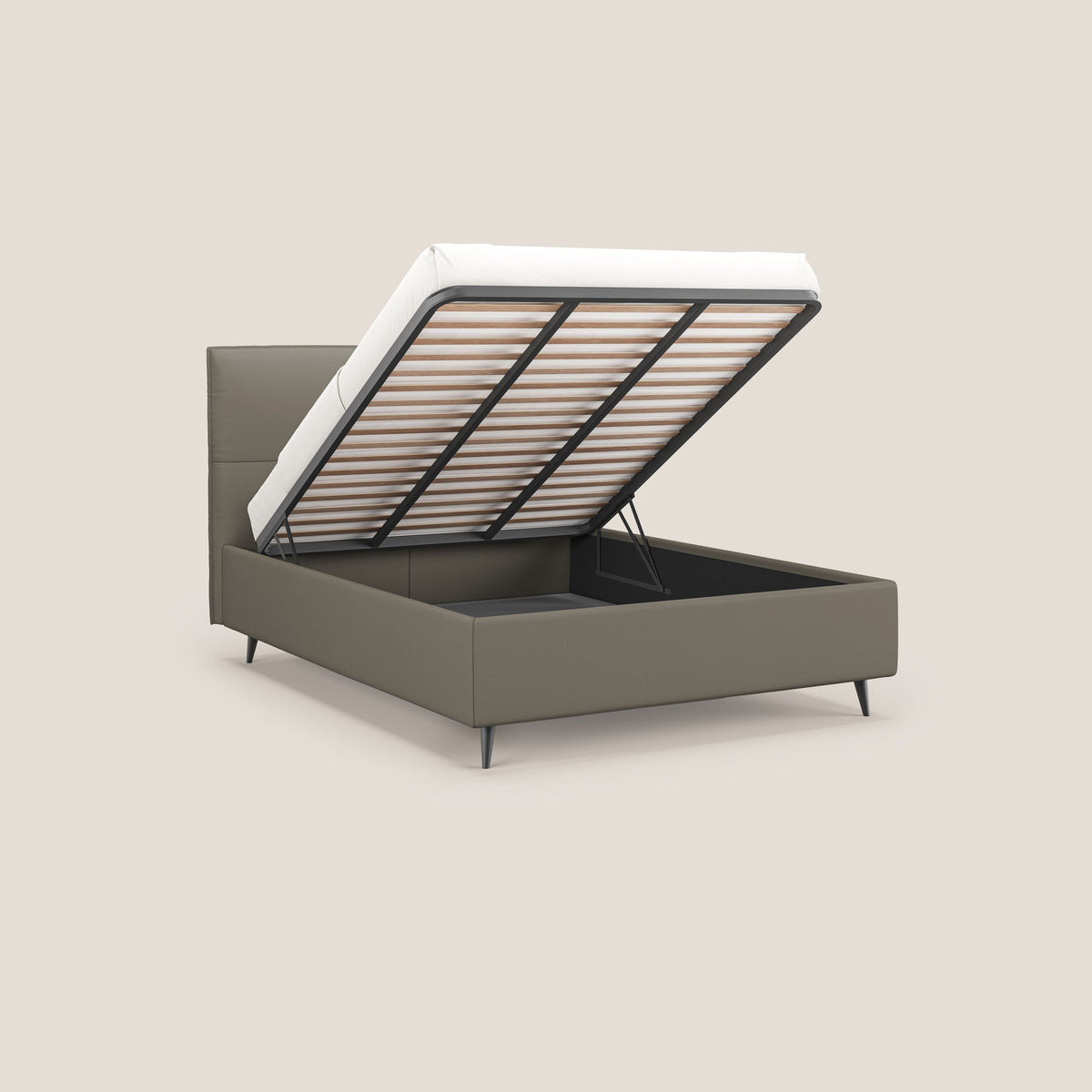 Greta letto contenitore dimensioni SLIM con testata trapuntata in ecopelle impermeabile T04 - divitt.sbs