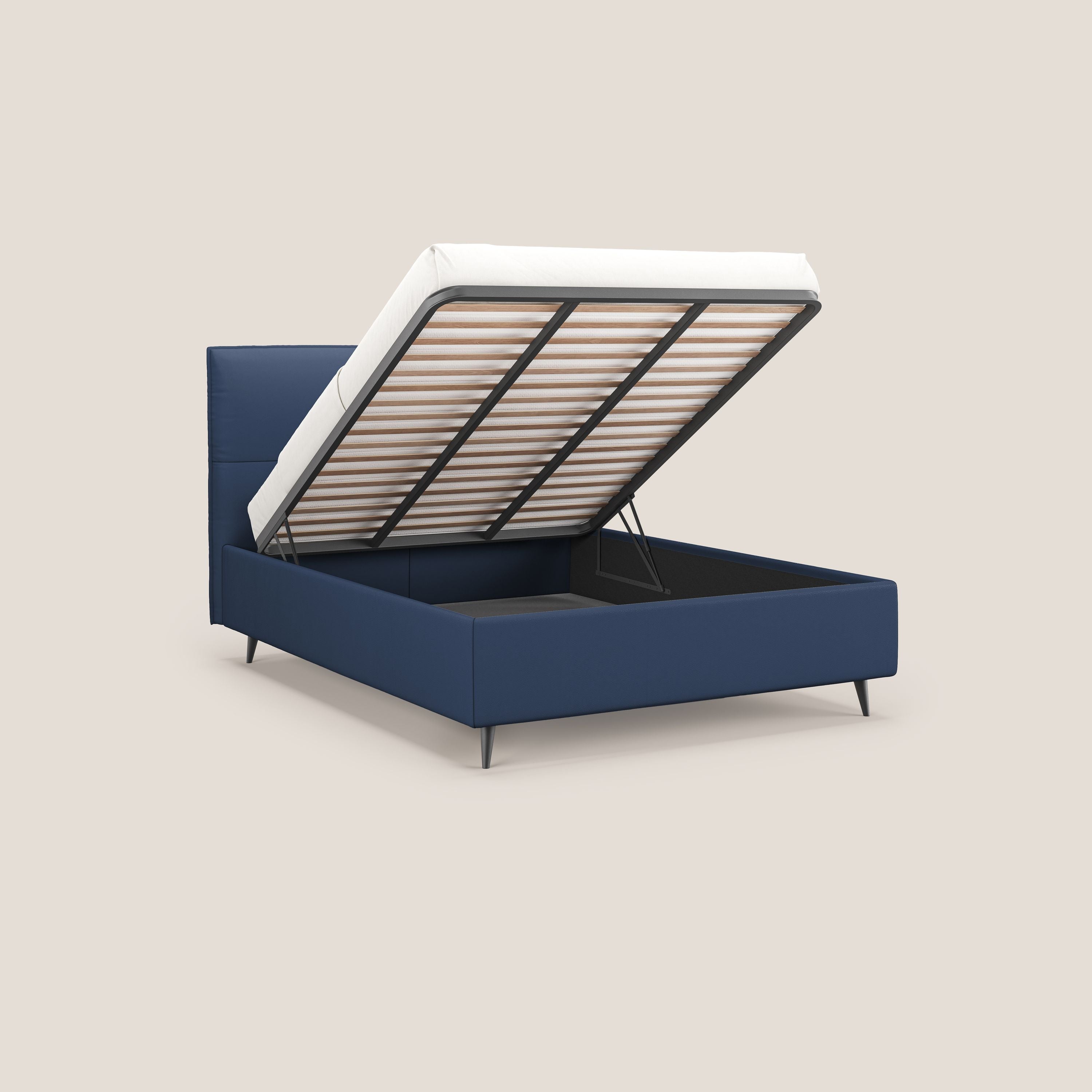 Greta letto contenitore dimensioni SLIM con testata trapuntata in ecopelle impermeabile T04 blu - divitt.sbs