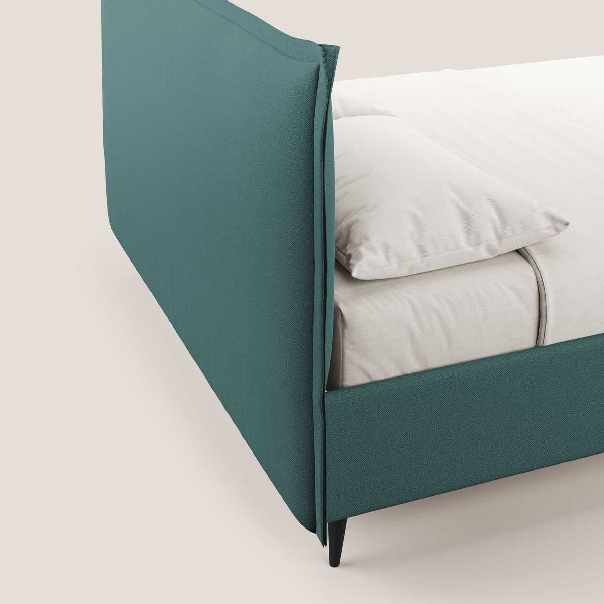 Hans letto contenitore imbottito minimal in tessuto simil cotone impermeabile T19 petrolio - divitt.sbs