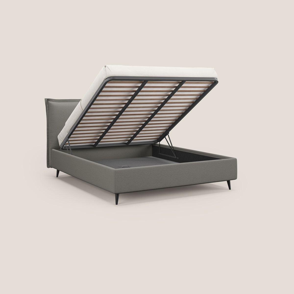 Hans letto contenitore imbottito minimal in tessuto simil cotone impermeabile T19 beige - divitt.sbs