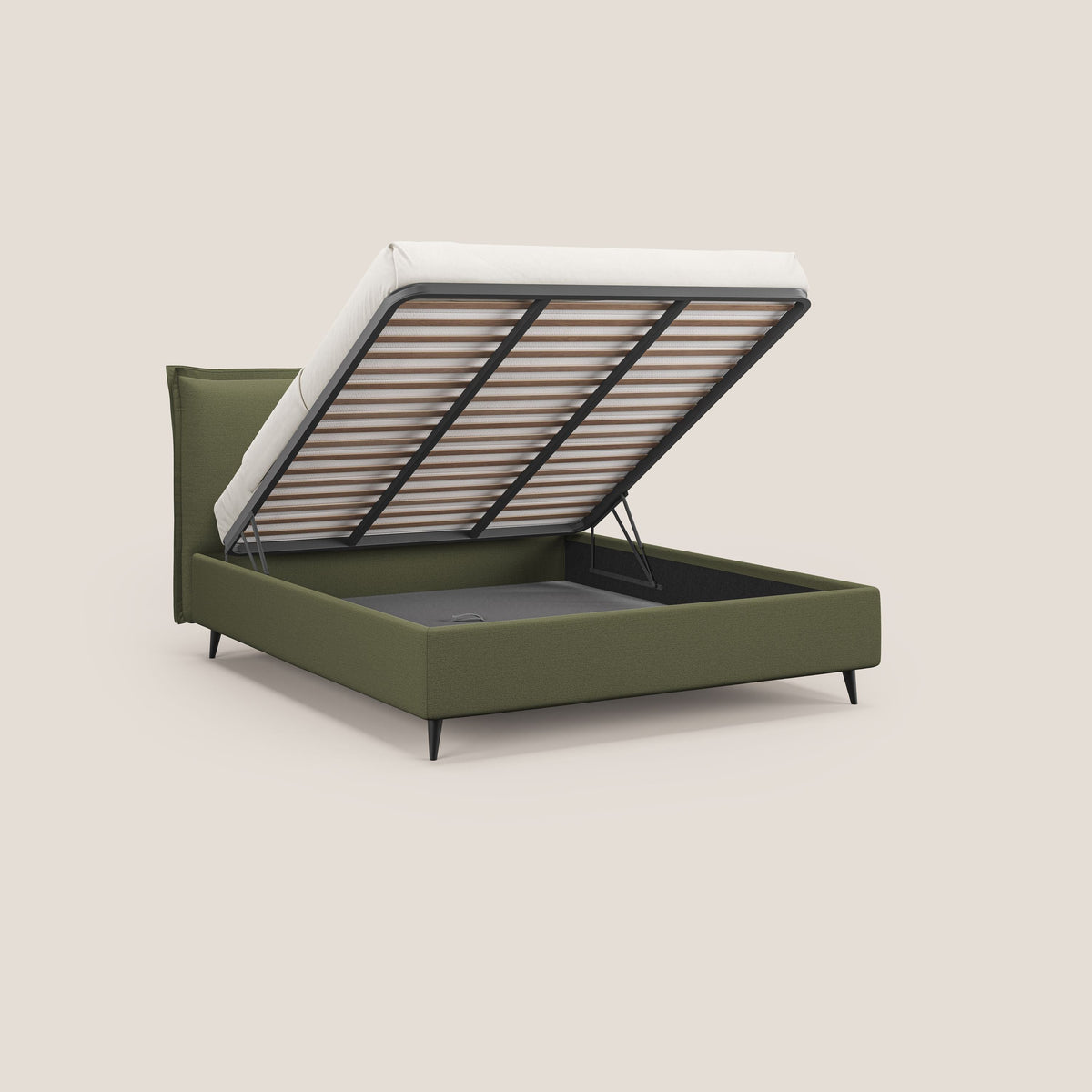 Hans letto contenitore imbottito minimal in tessuto simil cotone impermeabile T19 verde - divitt.sbs