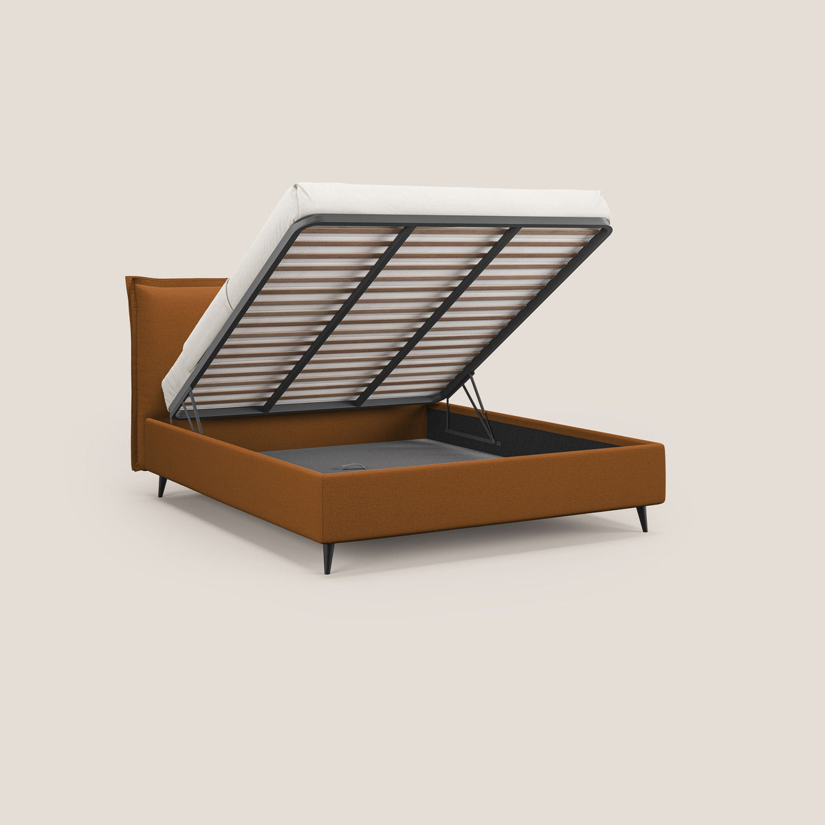 Hans letto contenitore imbottito minimal in tessuto simil cotone impermeabile T19 arancio - divitt.sbs