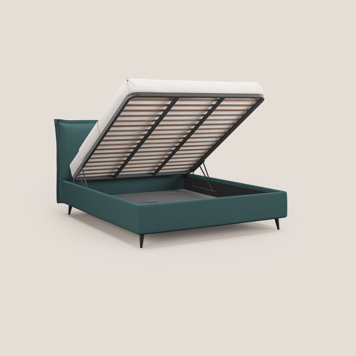 Hans letto contenitore imbottito minimal in tessuto simil cotone impermeabile T19 petrolio - divitt.sbs