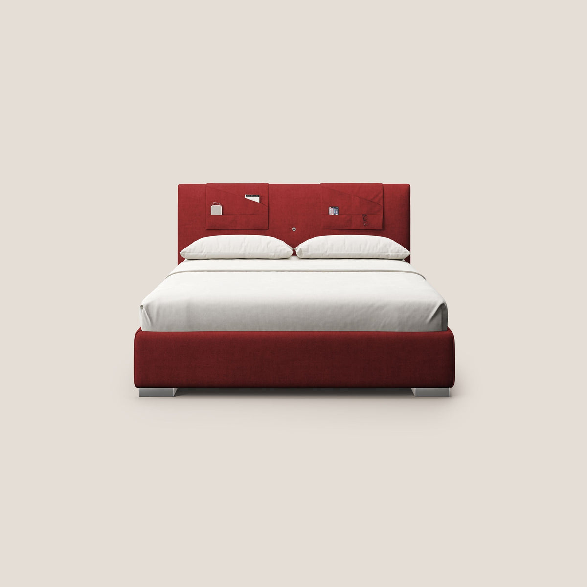 Horus letto imbottito contenitore e presa USB sulla testata in tessuto impermeabile T02 rosso - divitt.sbs