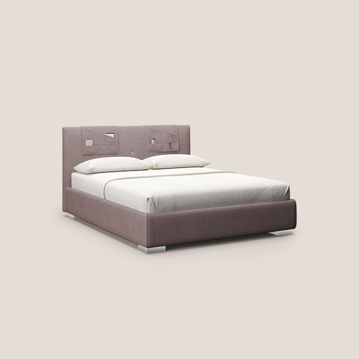 Horus letto imbottito contenitore e presa USB sulla testata in tessuto impermeabile T02 rosa - divitt.sbs
