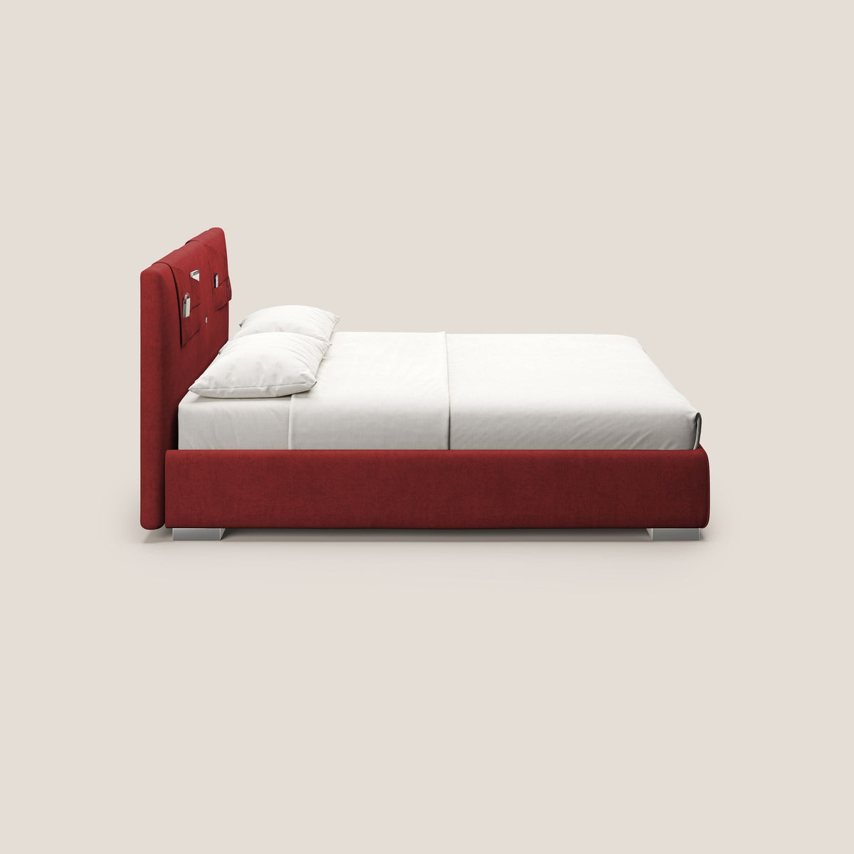 Horus letto imbottito contenitore e presa USB sulla testata in tessuto impermeabile T02 rosso - divitt.sbs
