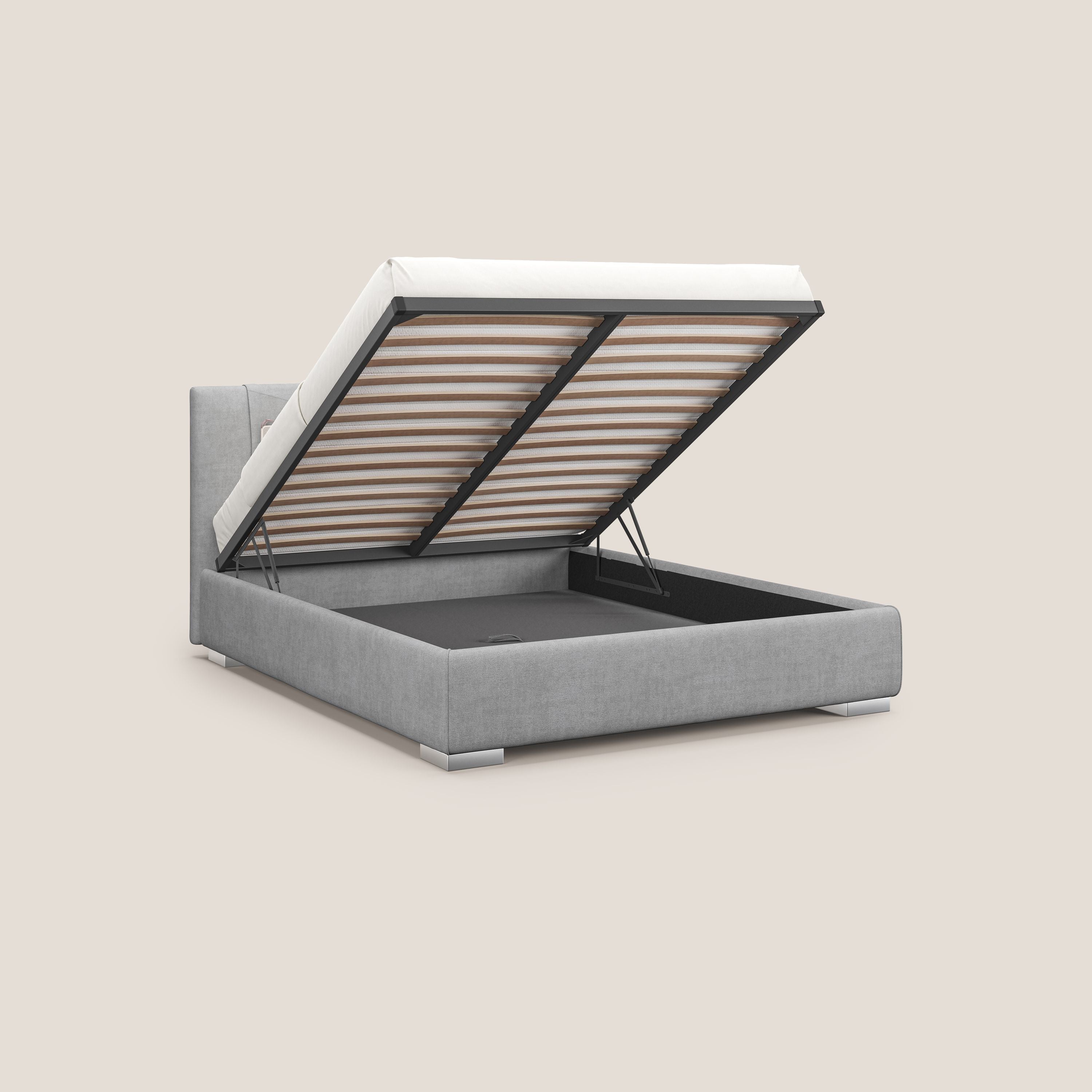 Horus letto imbottito contenitore e presa USB sulla testata in tessuto impermeabile T02 grigio chiaro - divitt.sbs