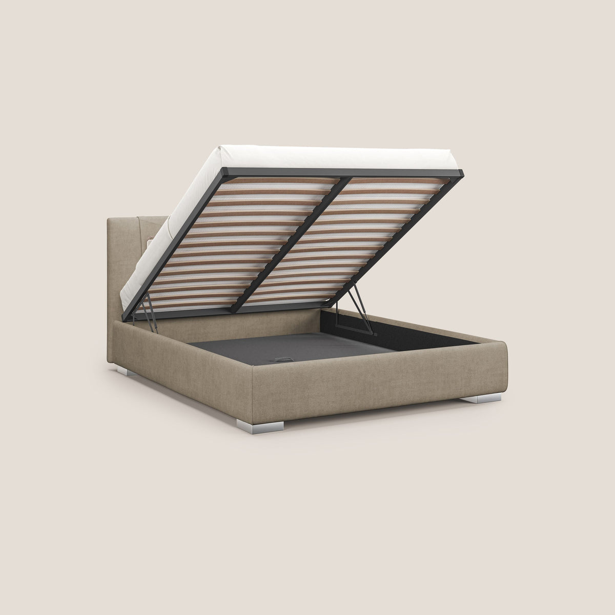 Horus letto imbottito contenitore e presa USB sulla testata in tessuto impermeabile T02 beige - divitt.sbs