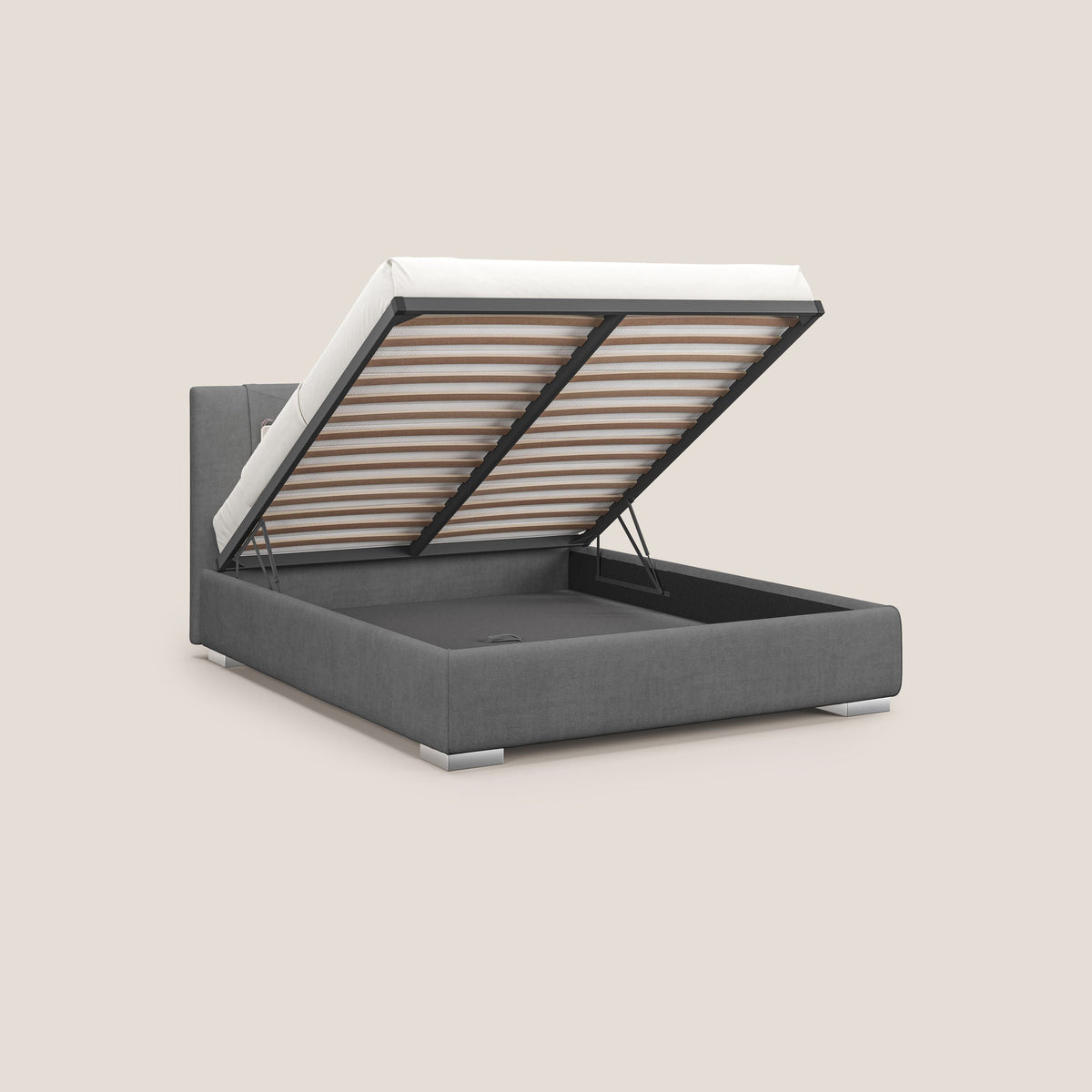 Horus letto imbottito contenitore e presa USB sulla testata in tessuto impermeabile T02 grigio - divitt.sbs