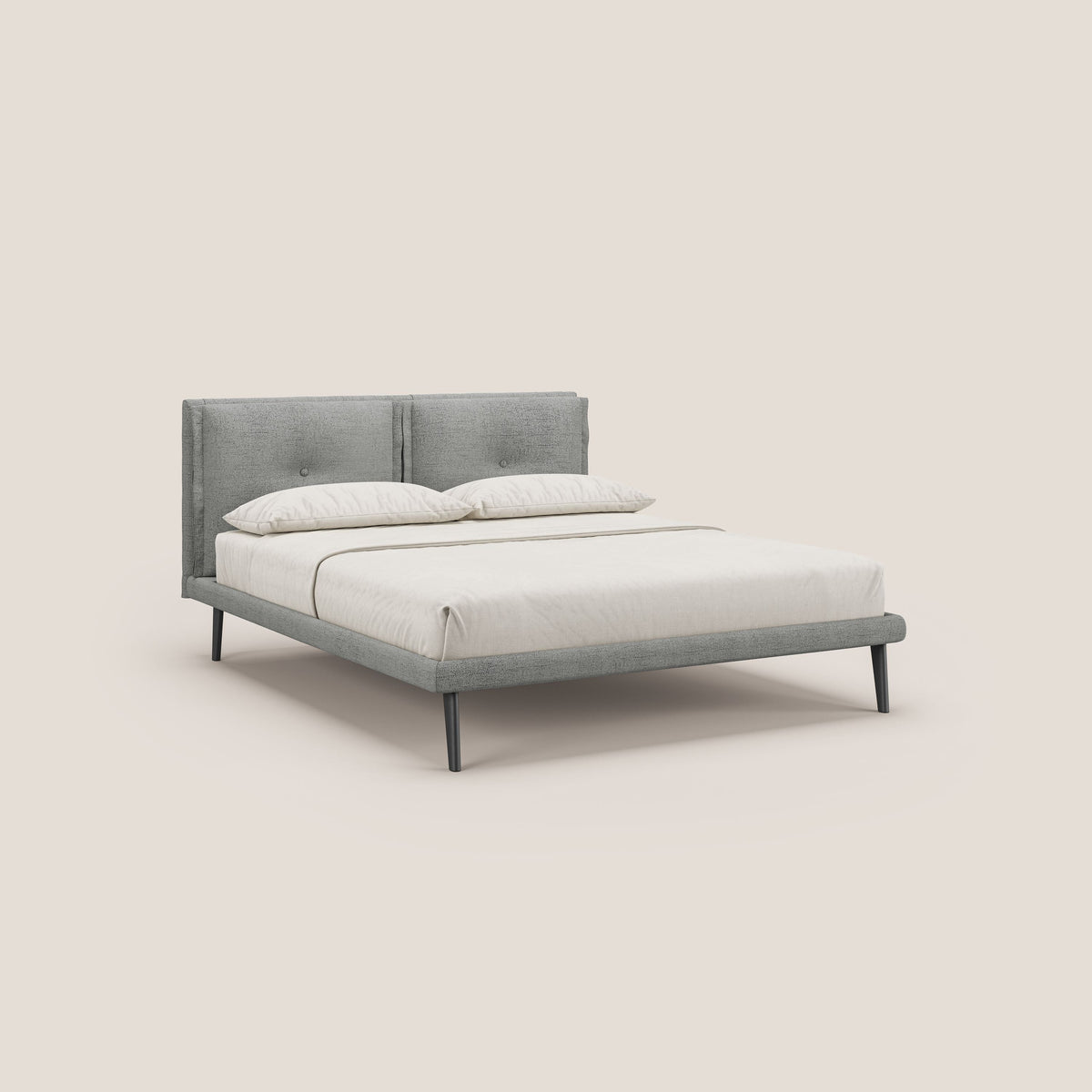 Ibuki letto con cuscini trapuntati regolabili e piedi in mogano in tessuto fiammato impermeabile T03 grigio chiaro - divitt.sbs