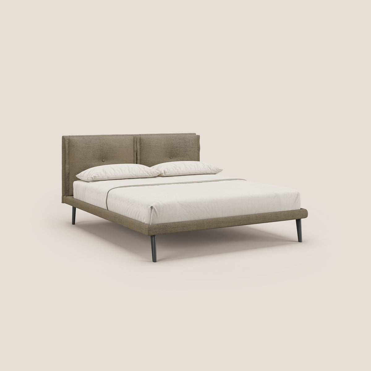 Ibuki letto con cuscini trapuntati regolabili e piedi in mogano in tessuto fiammato impermeabile T03 marrone - divitt.sbs