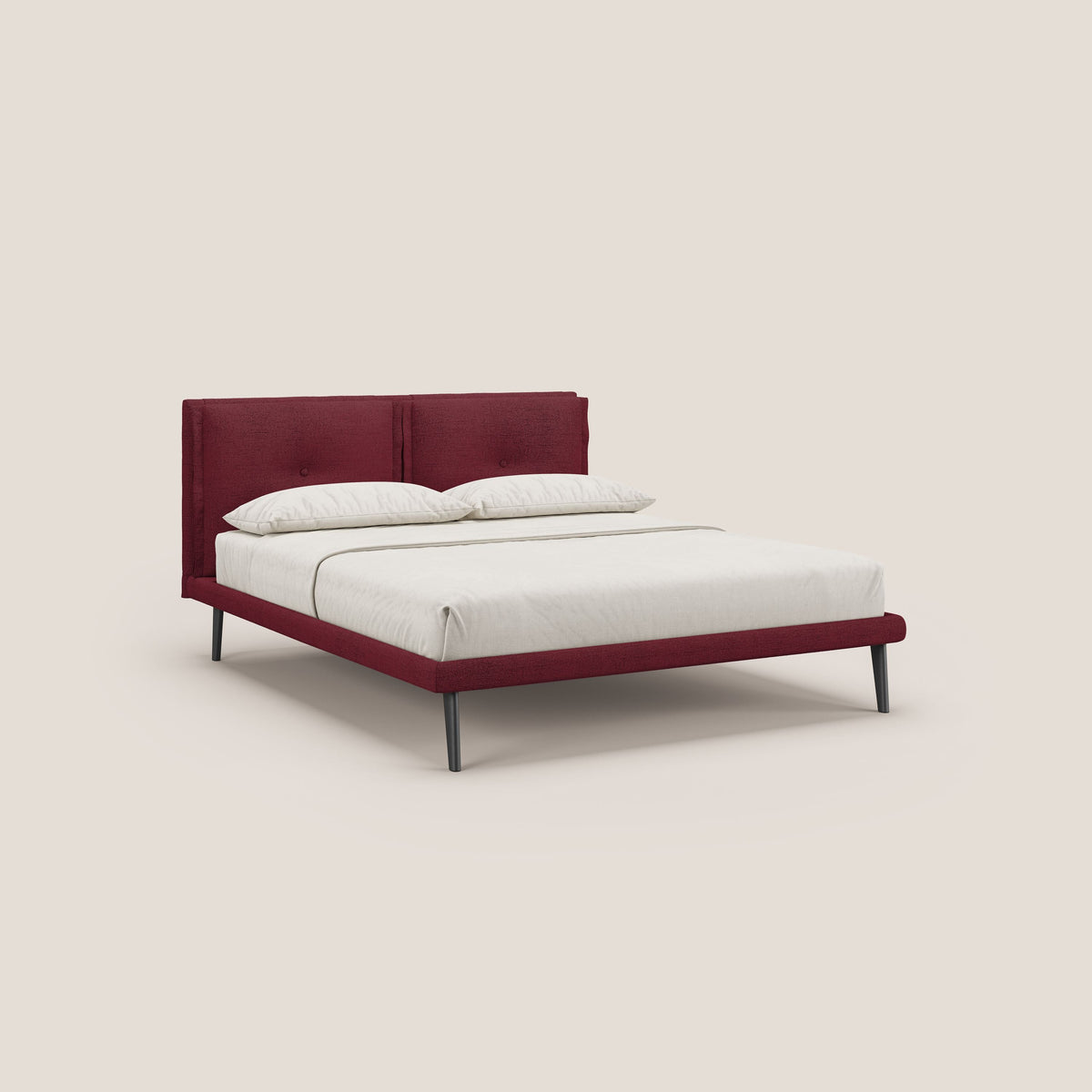 Ibuki letto con cuscini trapuntati regolabili e piedi in mogano in tessuto fiammato impermeabile T03 rosso - divitt.sbs