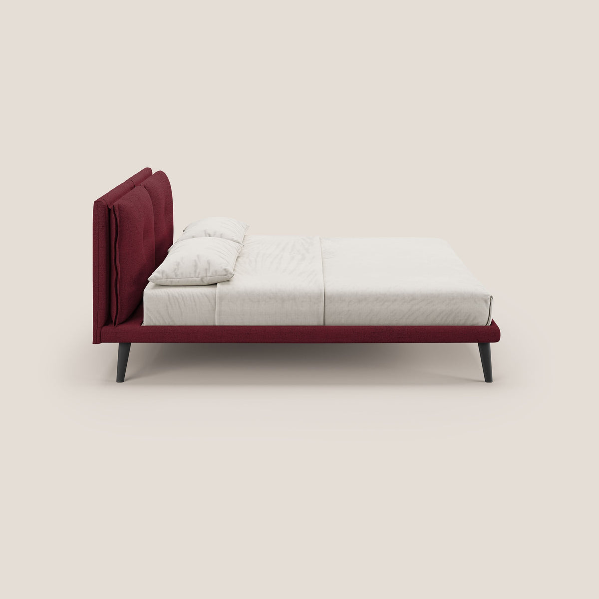 Ibuki letto con cuscini trapuntati regolabili e piedi in mogano in tessuto fiammato impermeabile T03 rosso - divitt.sbs