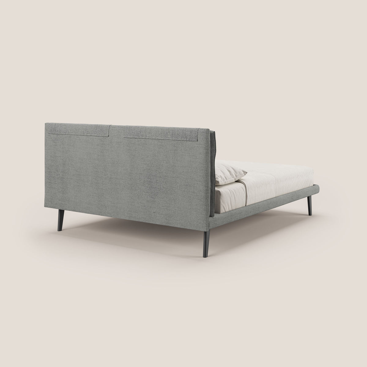 Ibuki letto con cuscini trapuntati regolabili e piedi in mogano in tessuto fiammato impermeabile T03 grigio chiaro - divitt.sbs