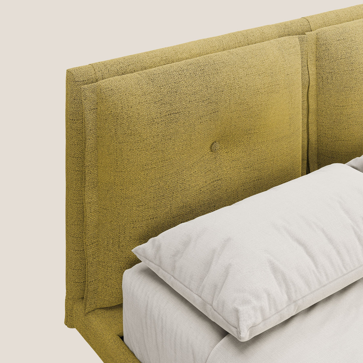 Ibuki letto con cuscini trapuntati regolabili e piedi in mogano in tessuto fiammato impermeabile T03 giallo - divitt.sbs