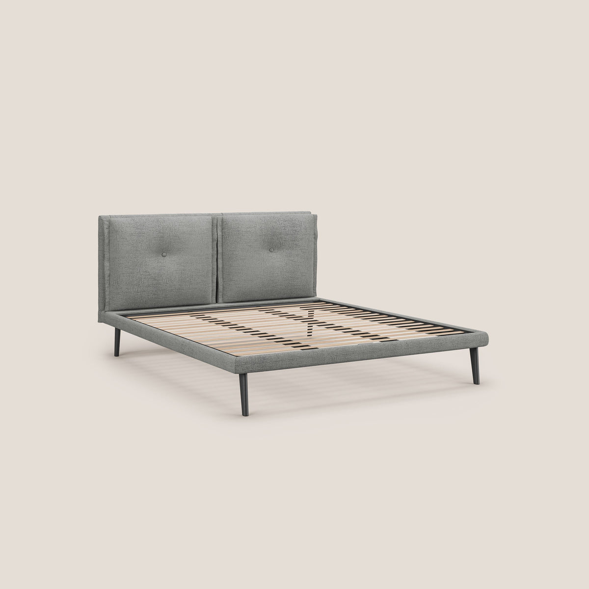Ibuki letto con cuscini trapuntati regolabili e piedi in mogano in tessuto fiammato impermeabile T03 grigio chiaro - divitt.sbs