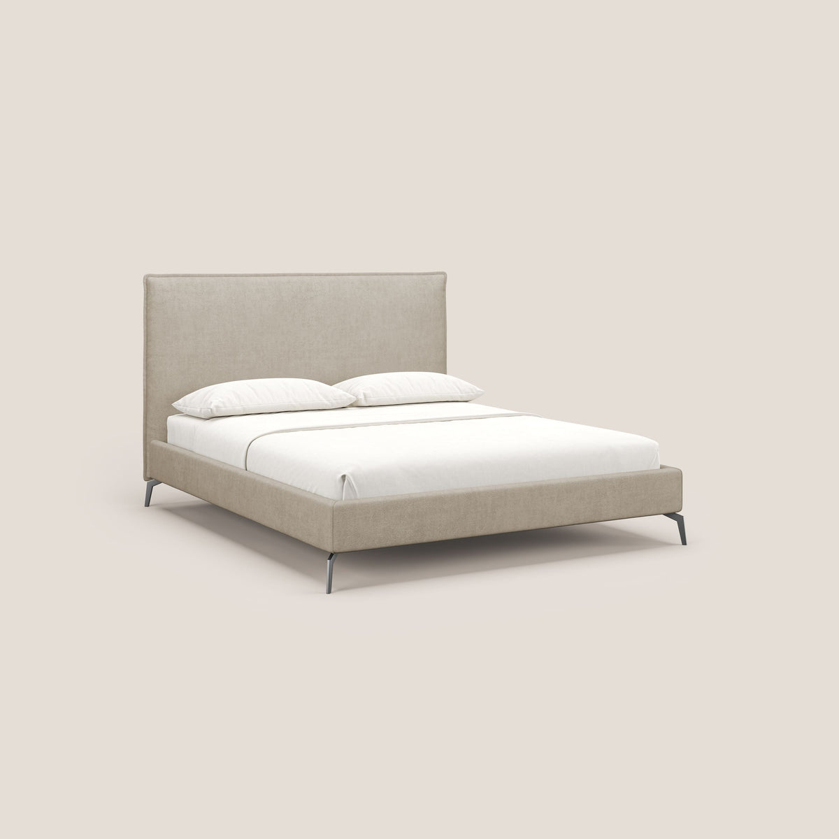 Iris letto imbottito con piedini neri sfoderabile in tessuto impermeabile T02 beige - divitt.sbs
