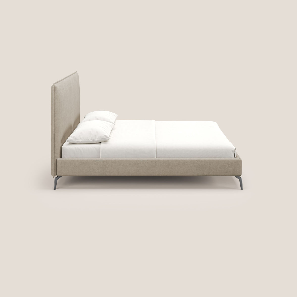Iris letto imbottito con piedini neri sfoderabile in tessuto impermeabile T02 beige - divitt.sbs