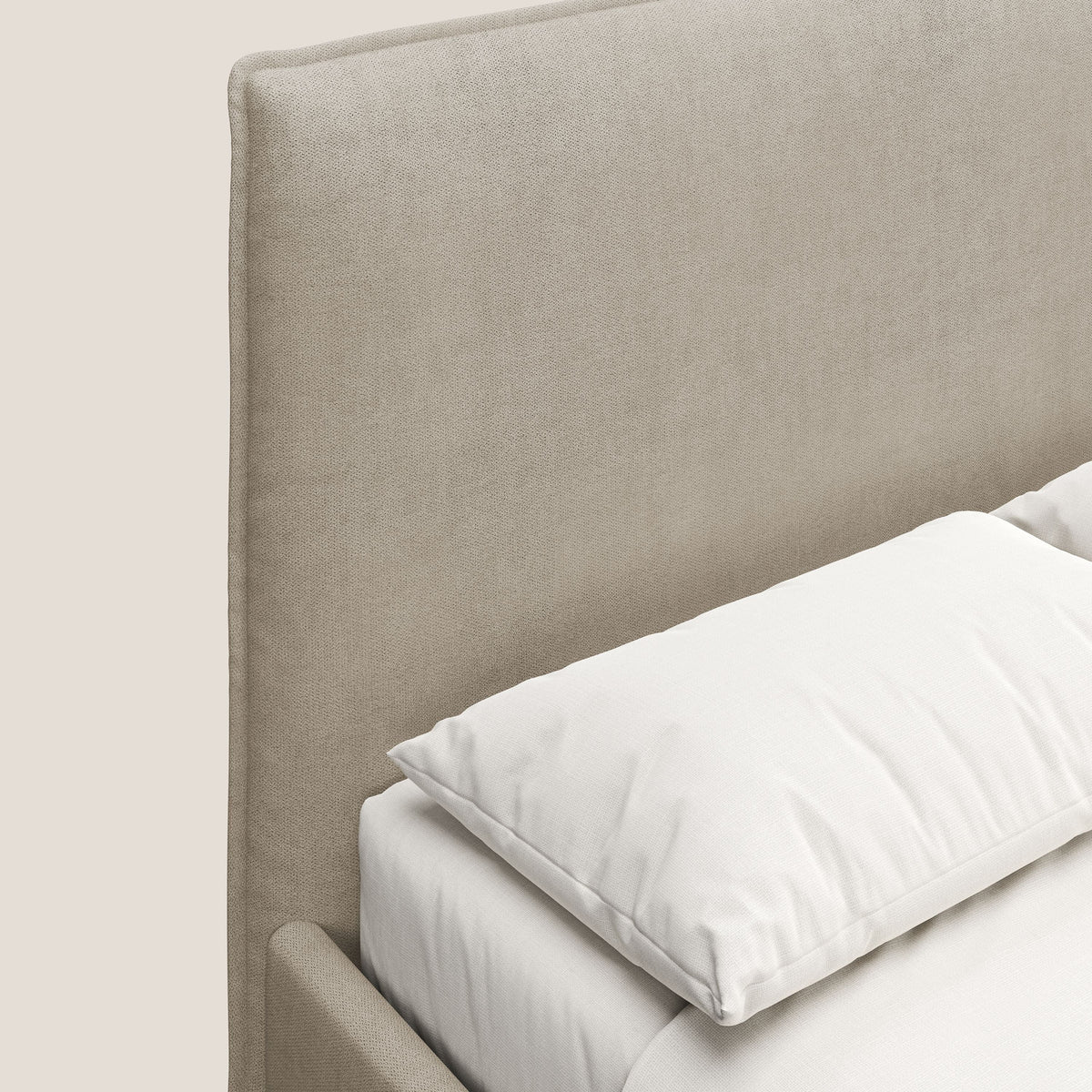 Iris letto imbottito con piedini neri sfoderabile in tessuto impermeabile T02 beige - divitt.sbs
