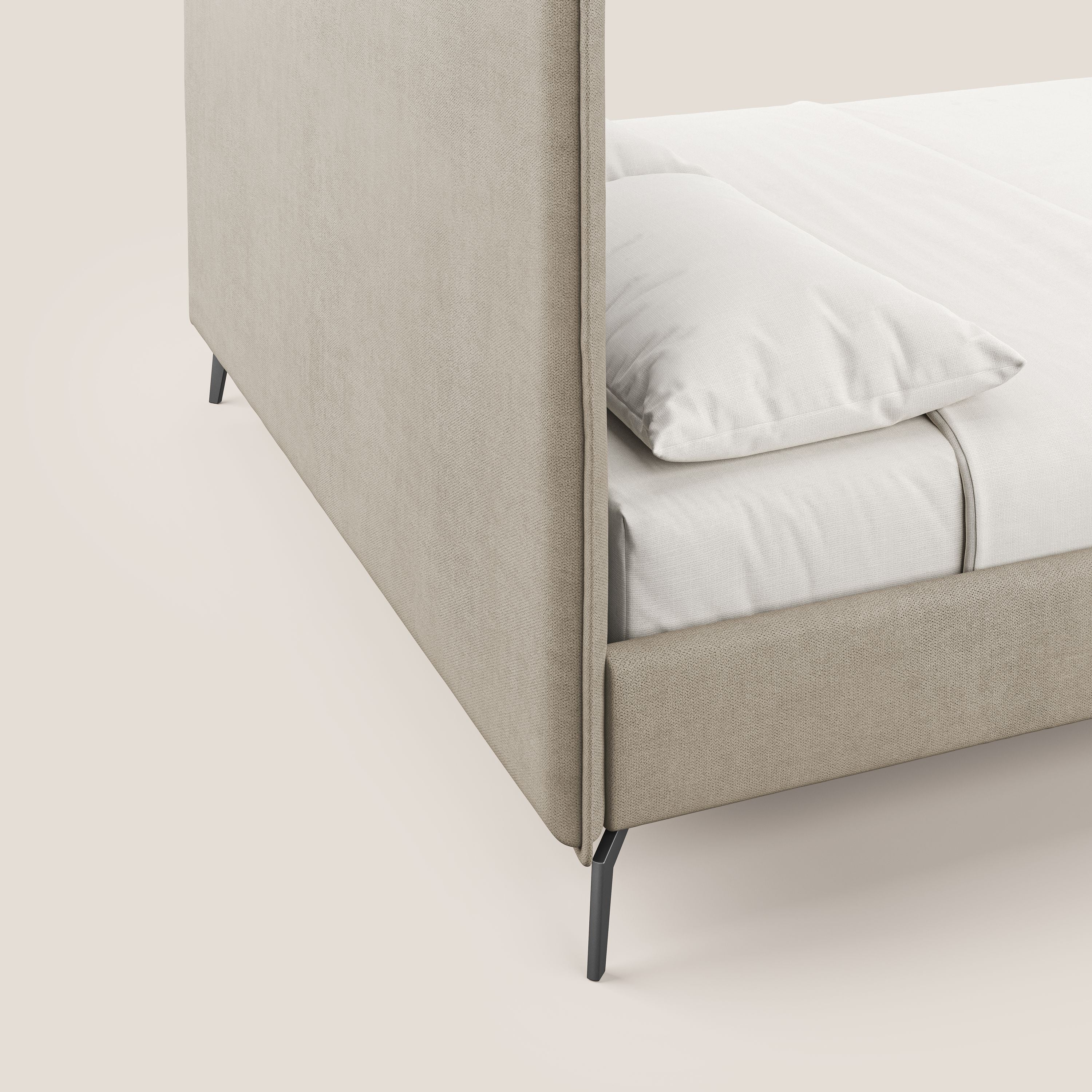 Iris letto imbottito con piedini neri sfoderabile in tessuto impermeabile T02 beige - divitt.sbs