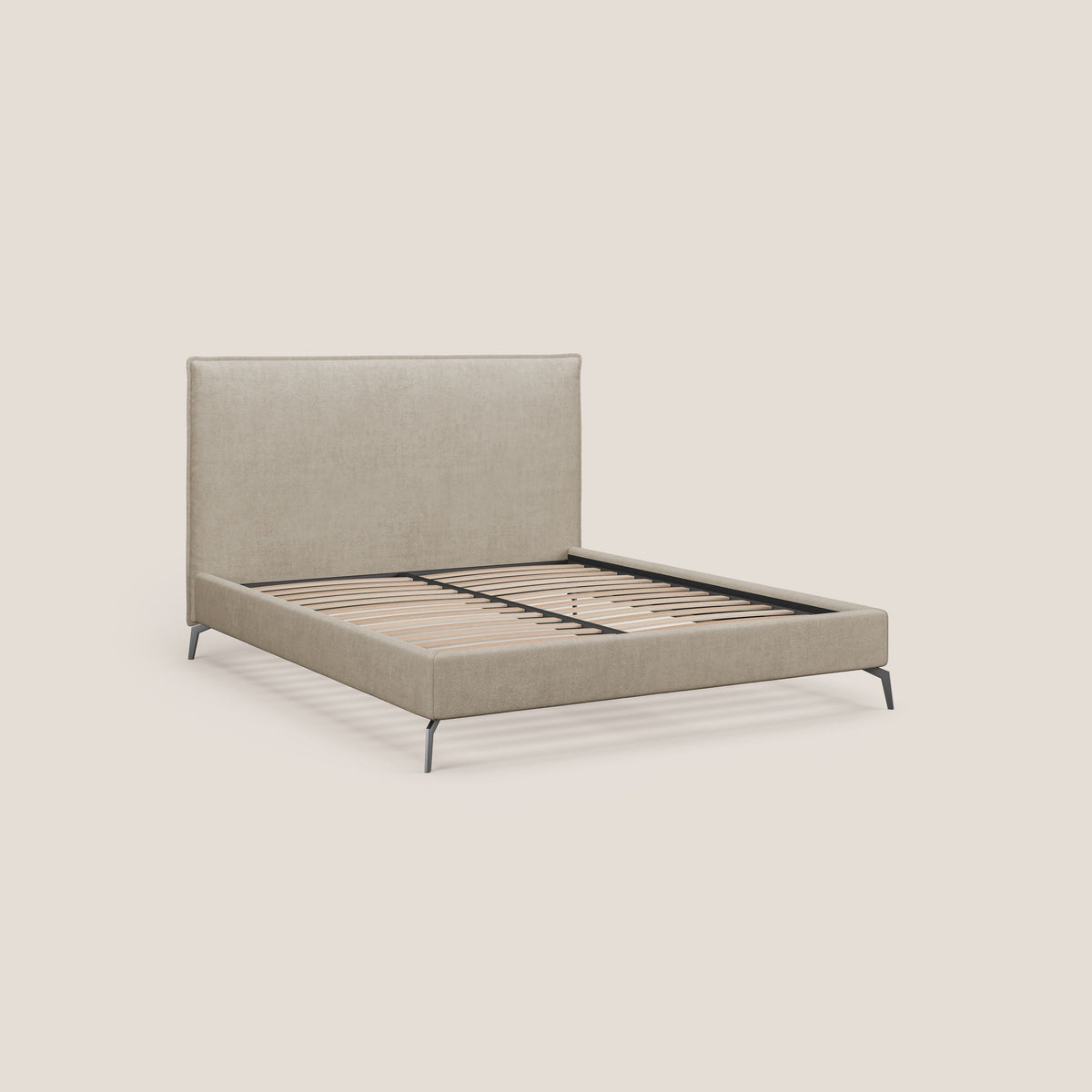 Iris letto imbottito con piedini neri sfoderabile in tessuto impermeabile T02 beige - divitt.sbs
