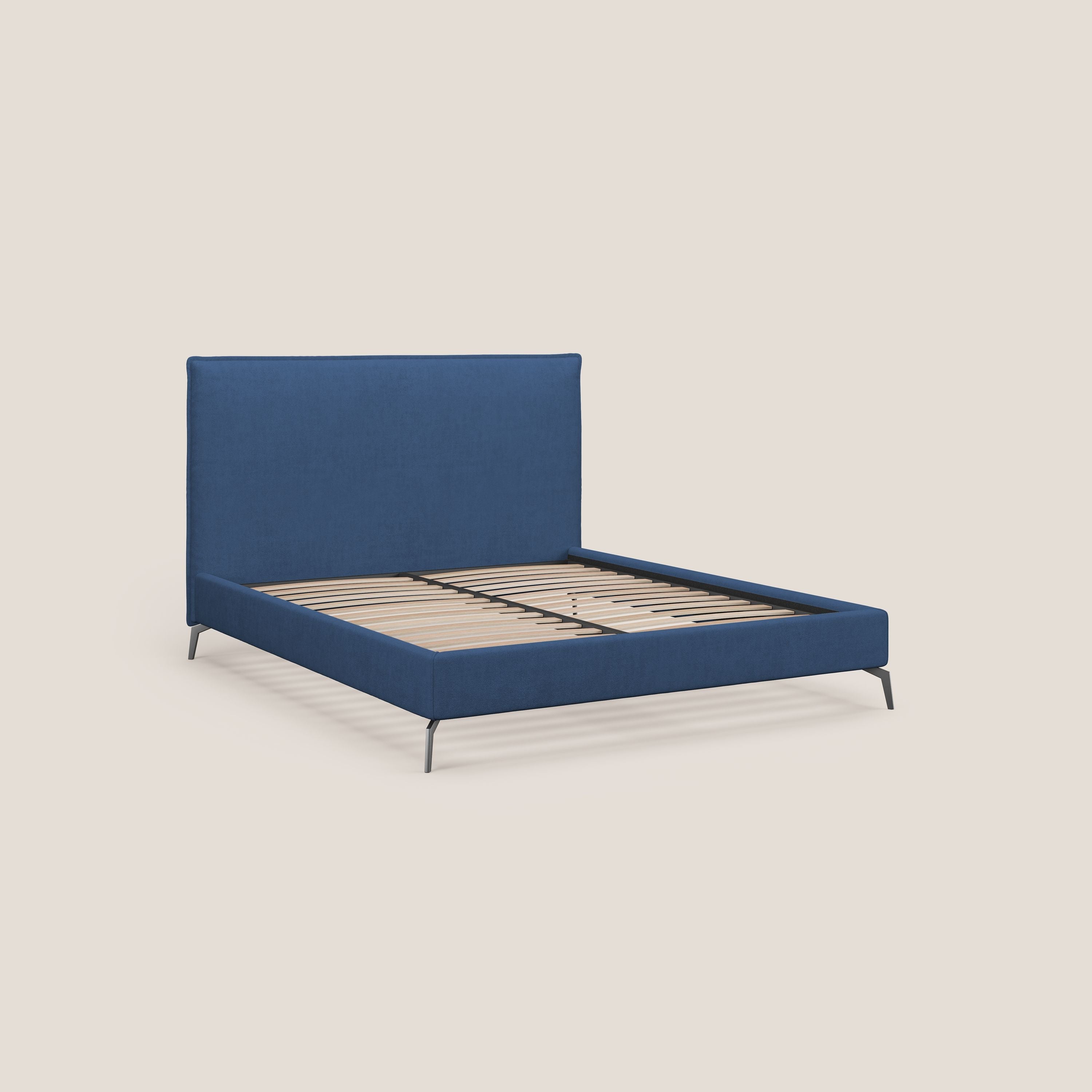 Iris letto imbottito con piedini neri sfoderabile in tessuto impermeabile T02 blu - divitt.sbs