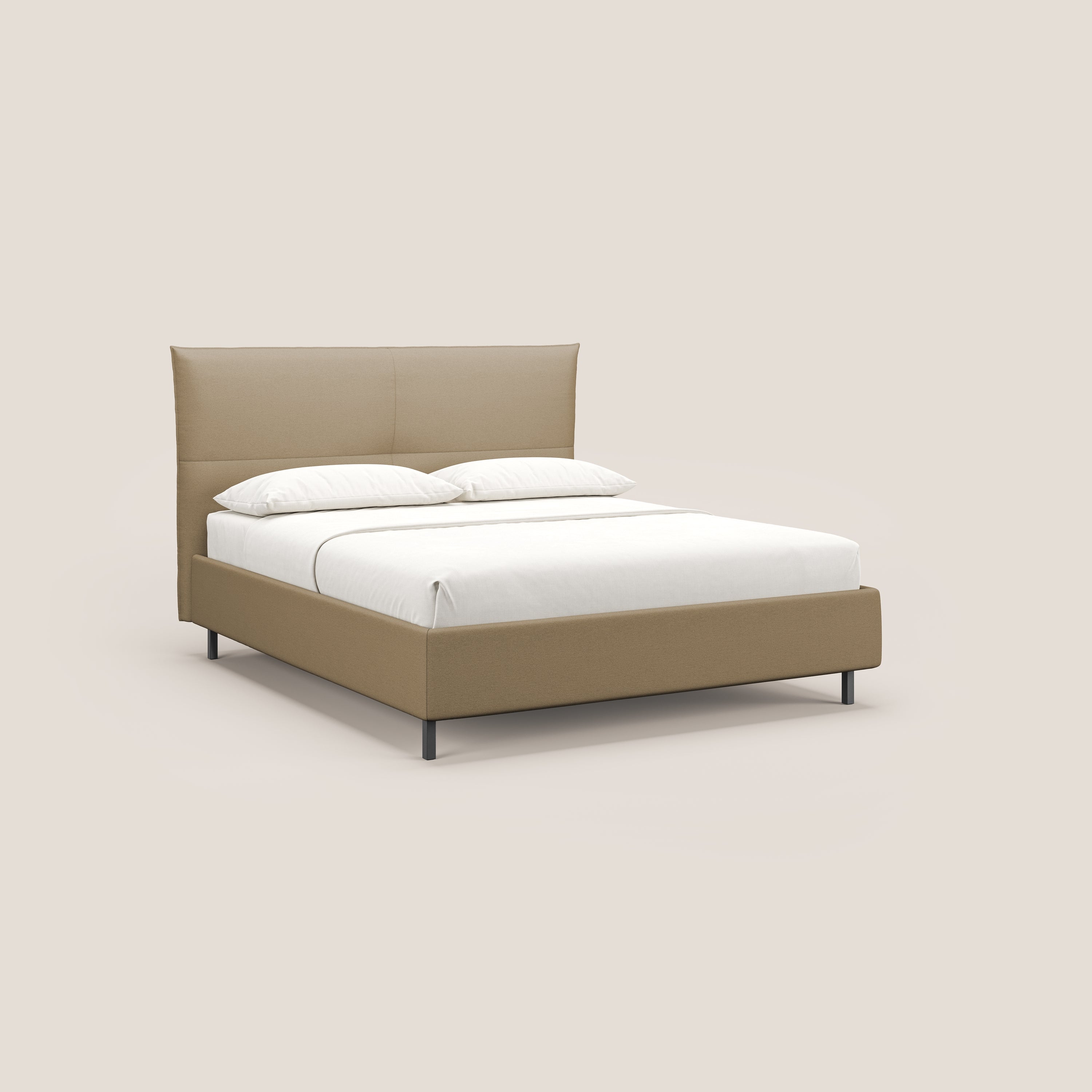 Izumi letto imbottito contenitore con piedi alti in tessuto smacchiabile T05 beige - divitt.sbs