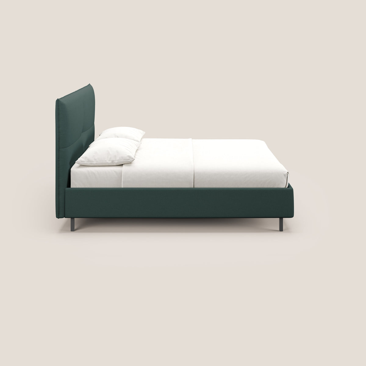 Izumi letto imbottito contenitore con piedi alti in tessuto smacchiabile T05 verde - divitt.sbs