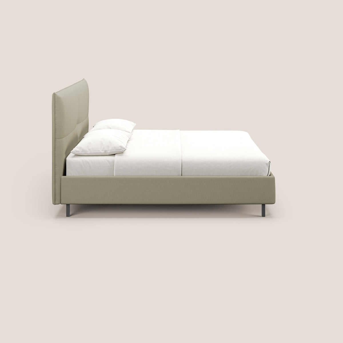 Izumi letto imbottito contenitore con piedi alti in tessuto smacchiabile T05 panna - divitt.sbs