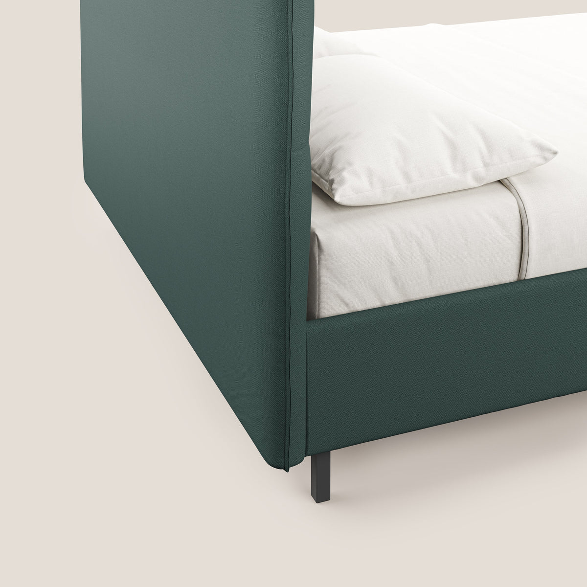 Izumi letto imbottito contenitore con piedi alti in tessuto smacchiabile T05 verde - divitt.sbs