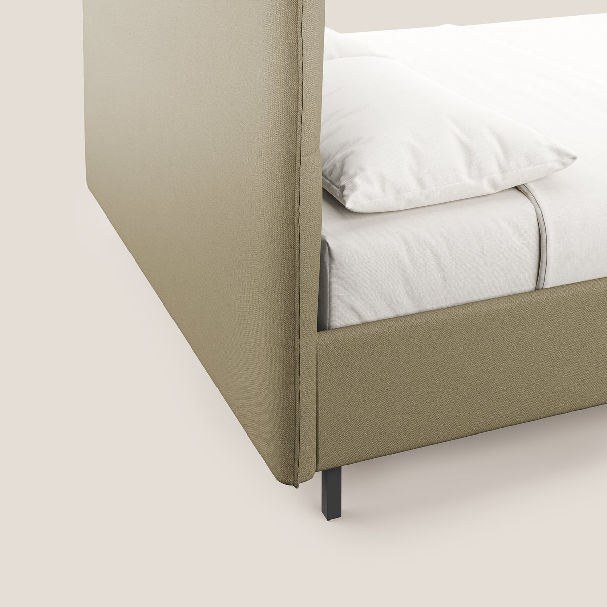 Izumi letto imbottito contenitore con piedi alti in tessuto smacchiabile T05 cammello - divitt.sbs