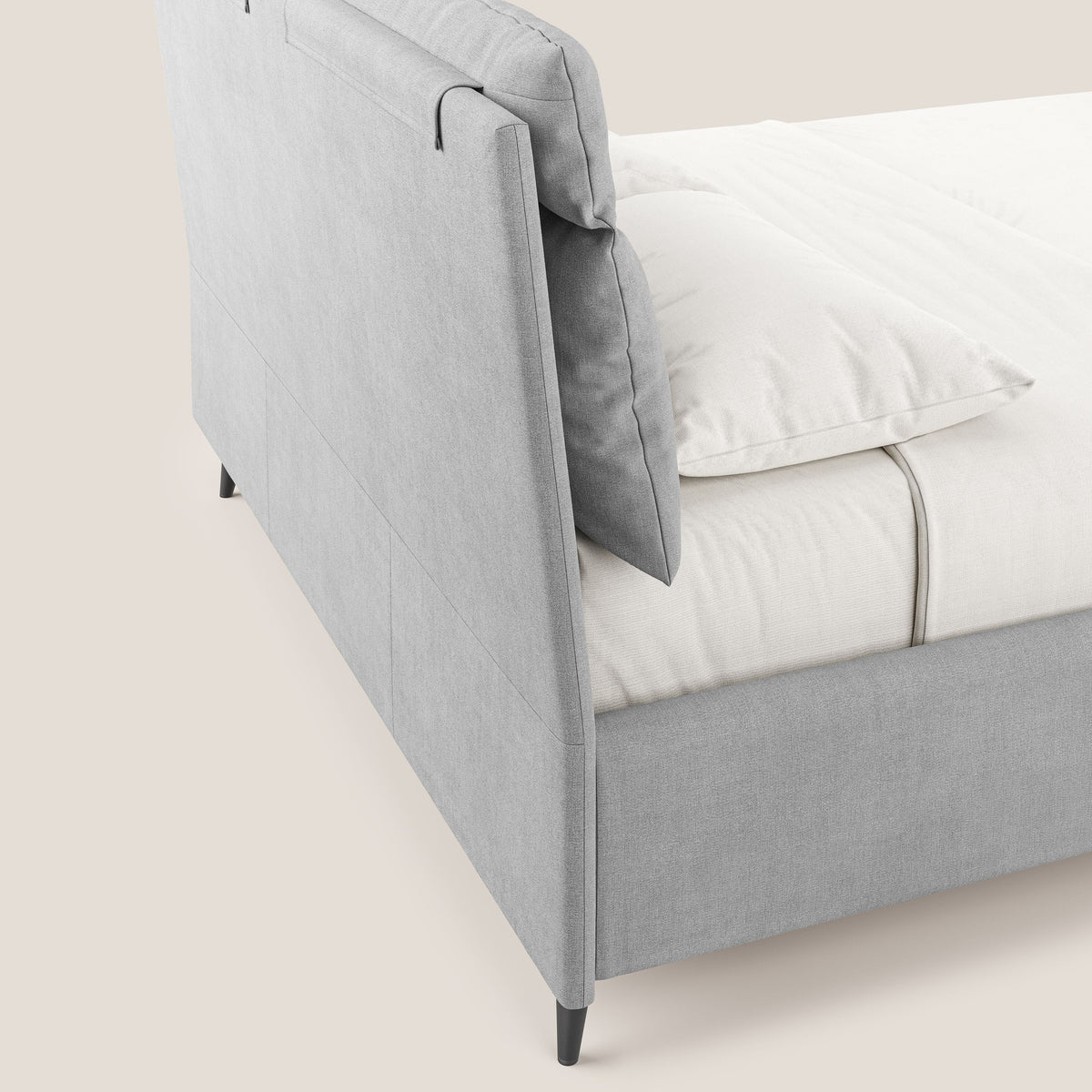 Jerry letto imbottito contenitore e cuscini reclinabili in tessuto smacchiabile T17 grigio - divitt.sbs
