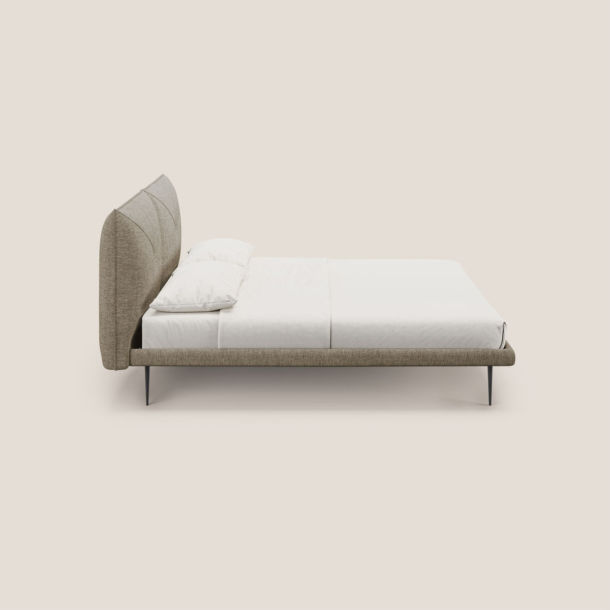 Jolie letto a doppio pannello con piedi alti in metallo in tessuto smacchiabile T18 beige - divitt.sbs