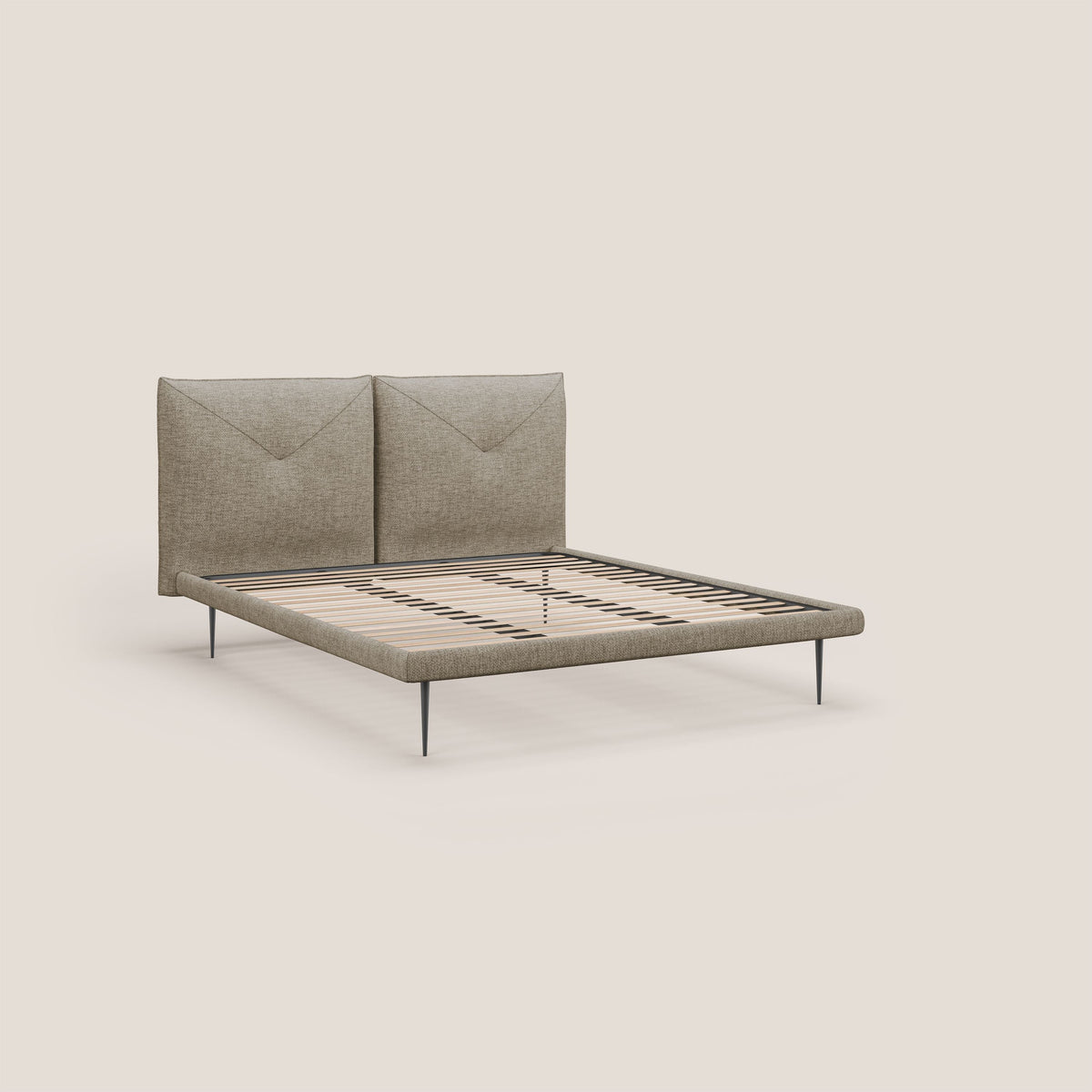 Jolie letto a doppio pannello con piedi alti in metallo in tessuto smacchiabile T18 beige - divitt.sbs
