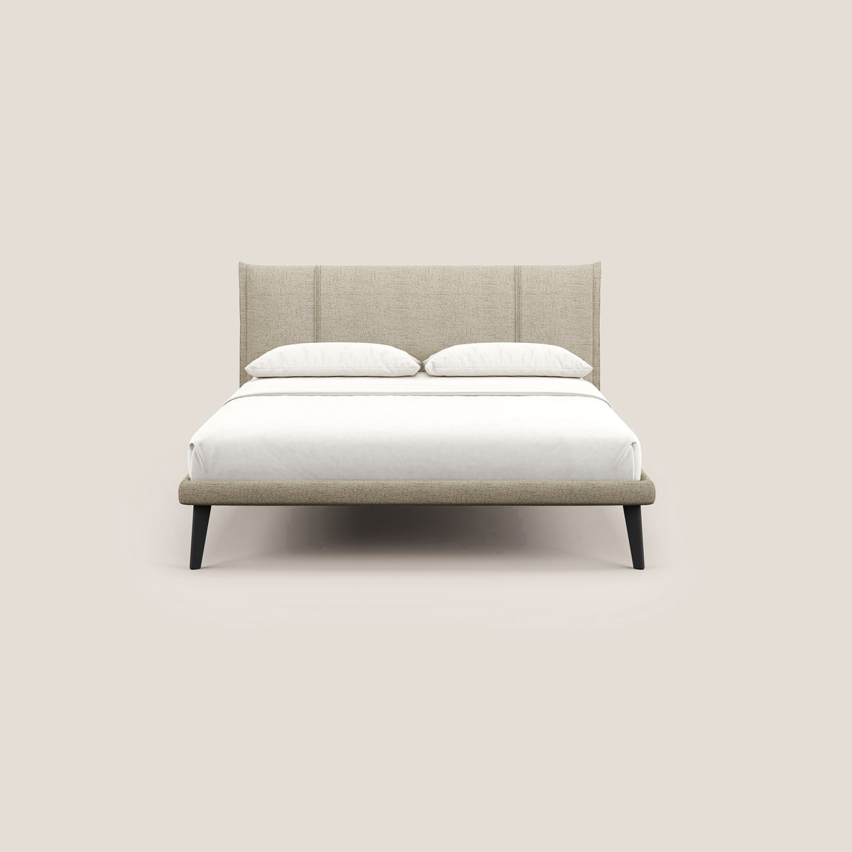 Klaus LETTO moderno con piedi in mogano e tessuto fiammato impermeabile T03 beige - divitt.sbs