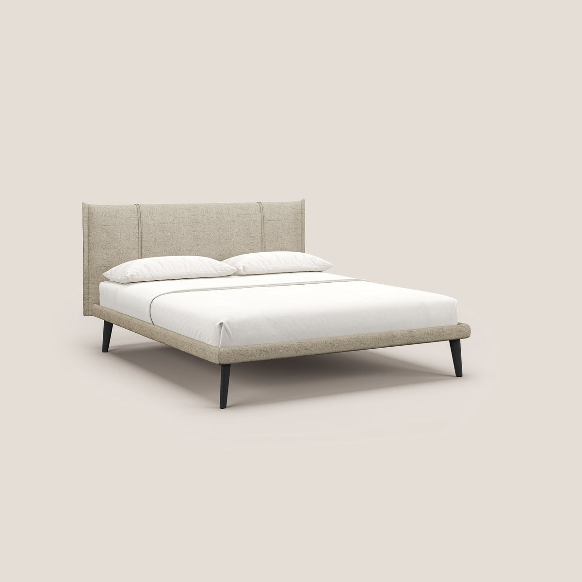 Klaus LETTO moderno con piedi in mogano e tessuto fiammato impermeabile T03 beige - divitt.sbs