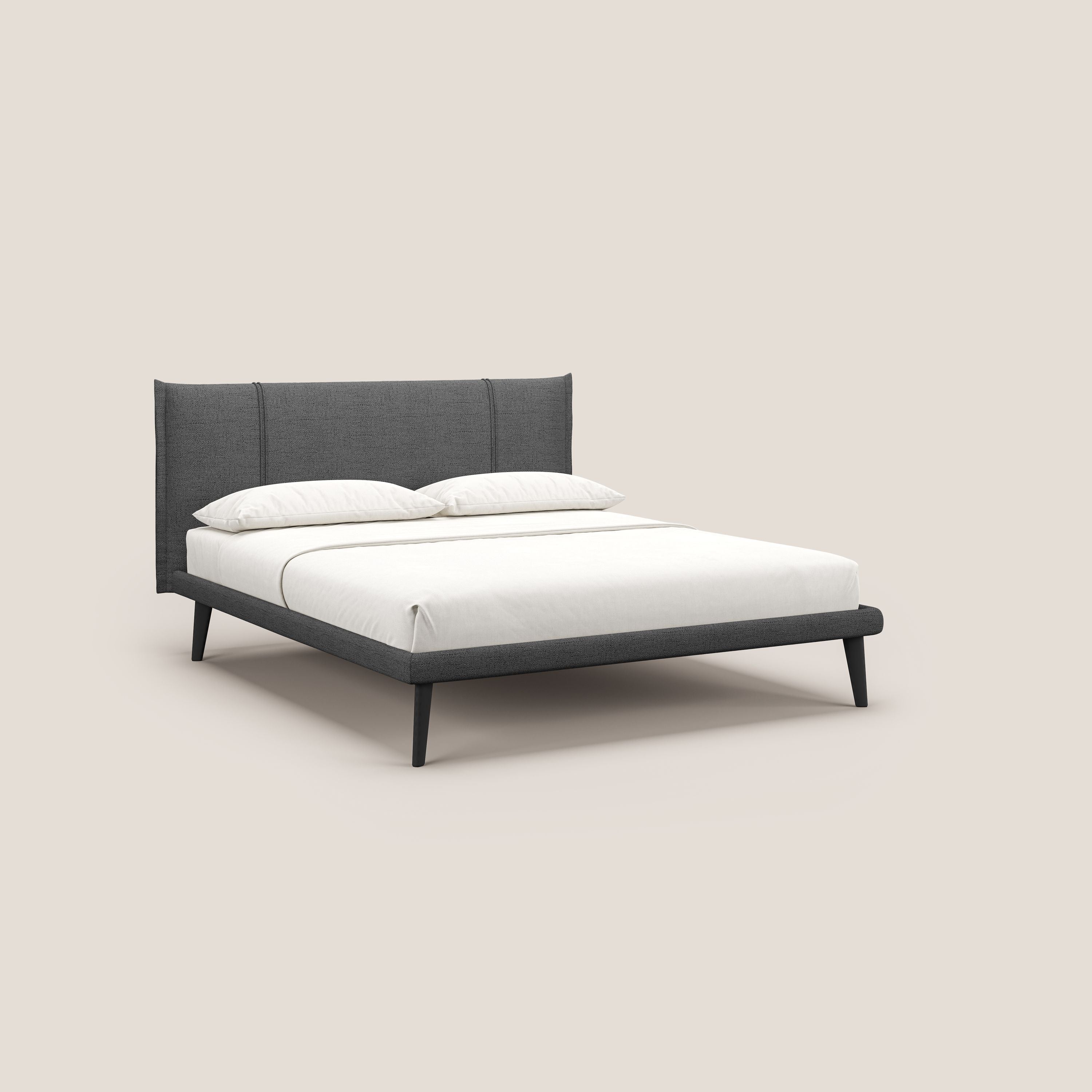 Klaus LETTO moderno con piedi in mogano e tessuto fiammato impermeabile T03 grigio - divitt.sbs
