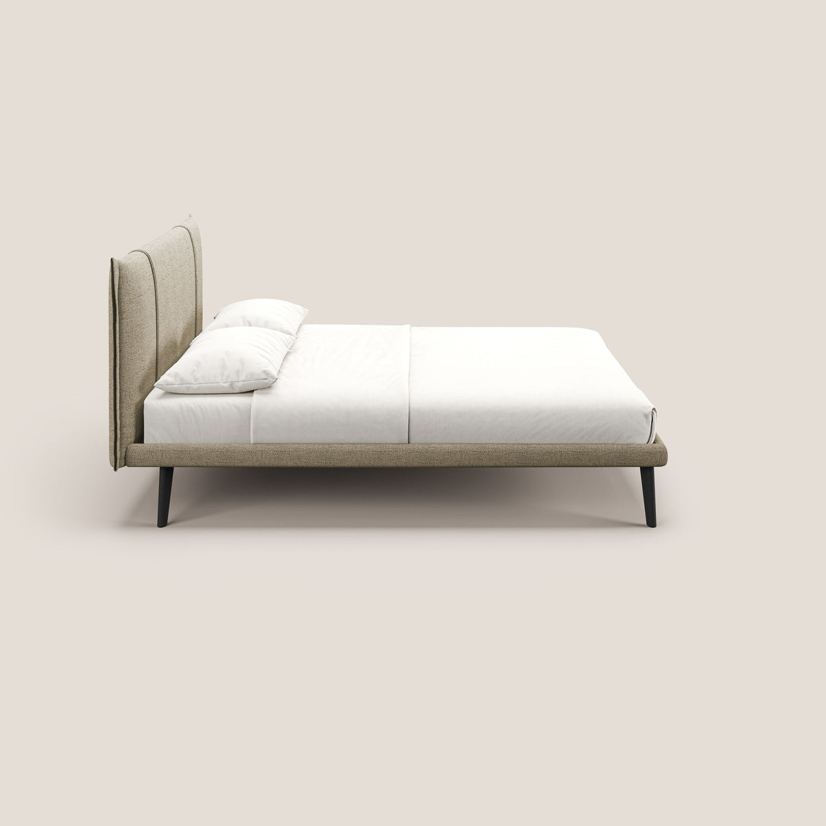 Klaus LETTO moderno con piedi in mogano e tessuto fiammato impermeabile T03 beige - divitt.sbs