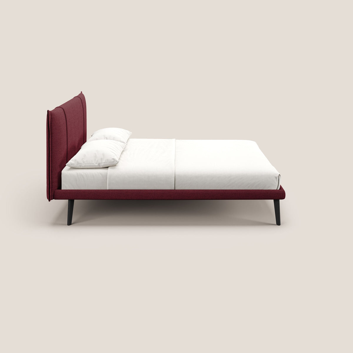 Klaus LETTO moderno con piedi in mogano e tessuto fiammato impermeabile T03 rosso - divitt.sbs