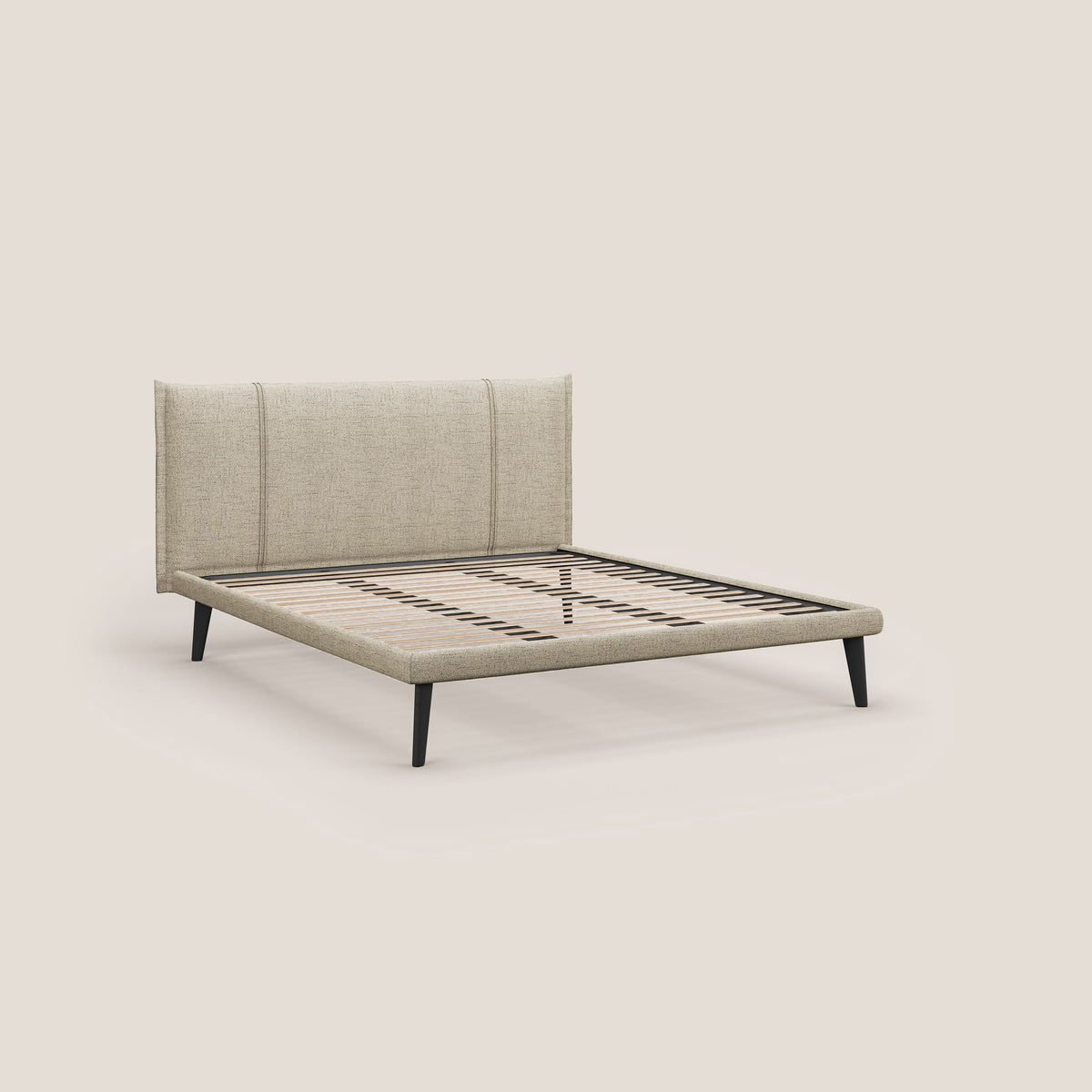 Klaus LETTO moderno con piedi in mogano e tessuto fiammato impermeabile T03 beige - divitt.sbs