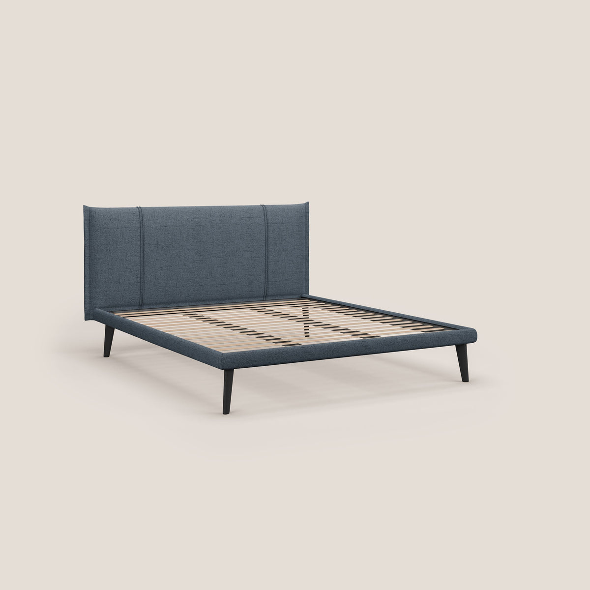 Klaus LETTO moderno con piedi in mogano e tessuto fiammato impermeabile T03 blu - divitt.sbs
