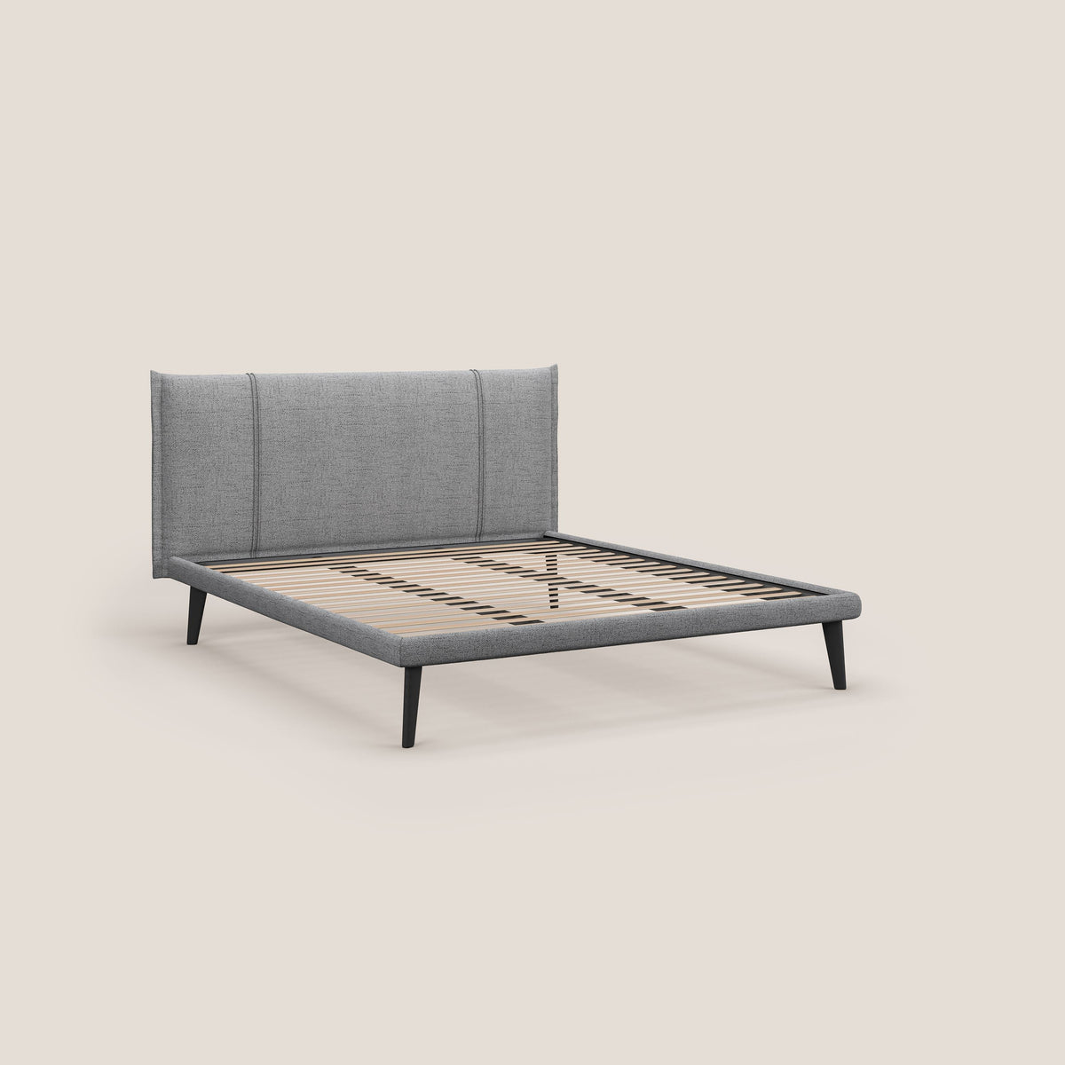 Klaus LETTO moderno con piedi in mogano e tessuto fiammato impermeabile T03 grigio chiaro - divitt.sbs