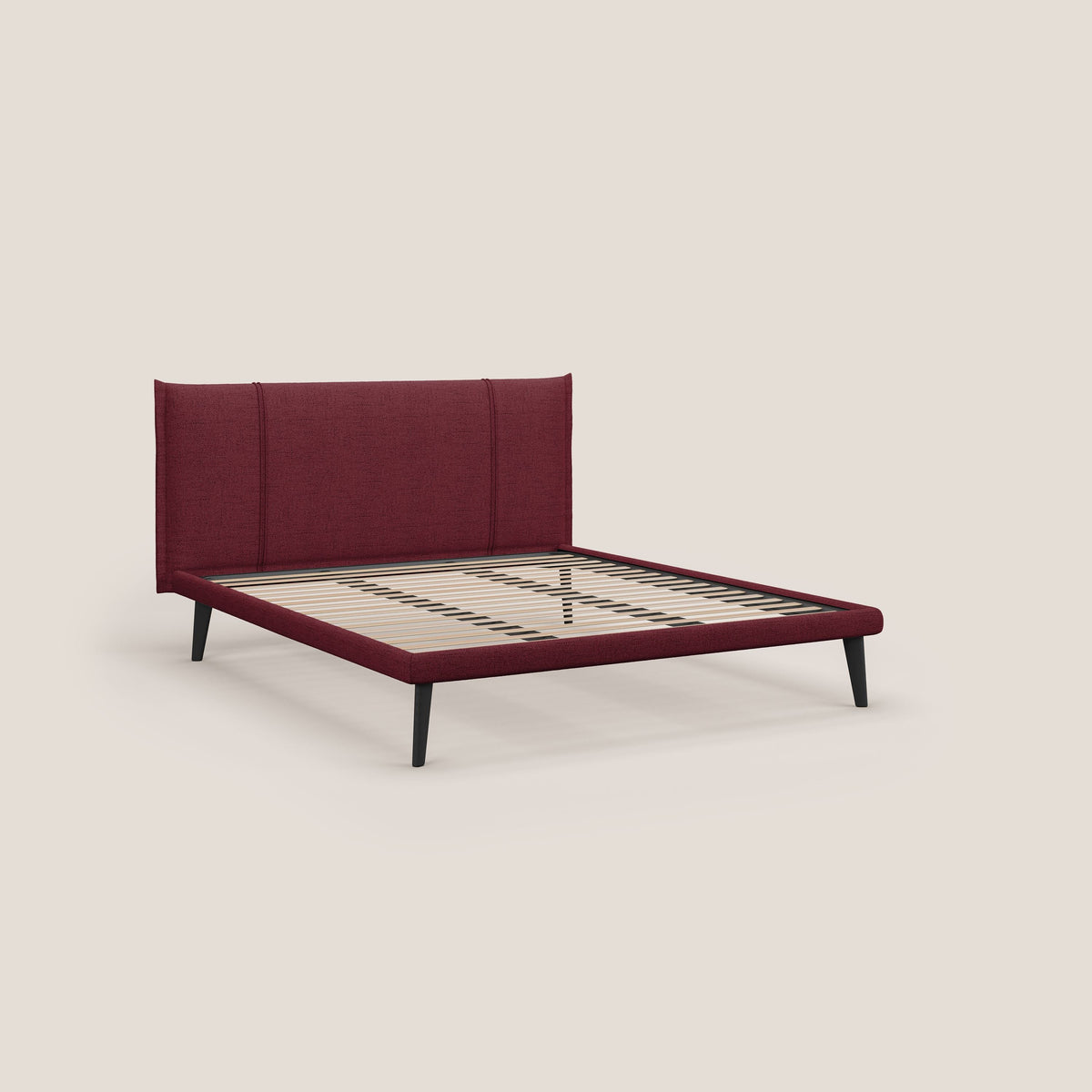Klaus LETTO moderno con piedi in mogano e tessuto fiammato impermeabile T03 rosso - divitt.sbs