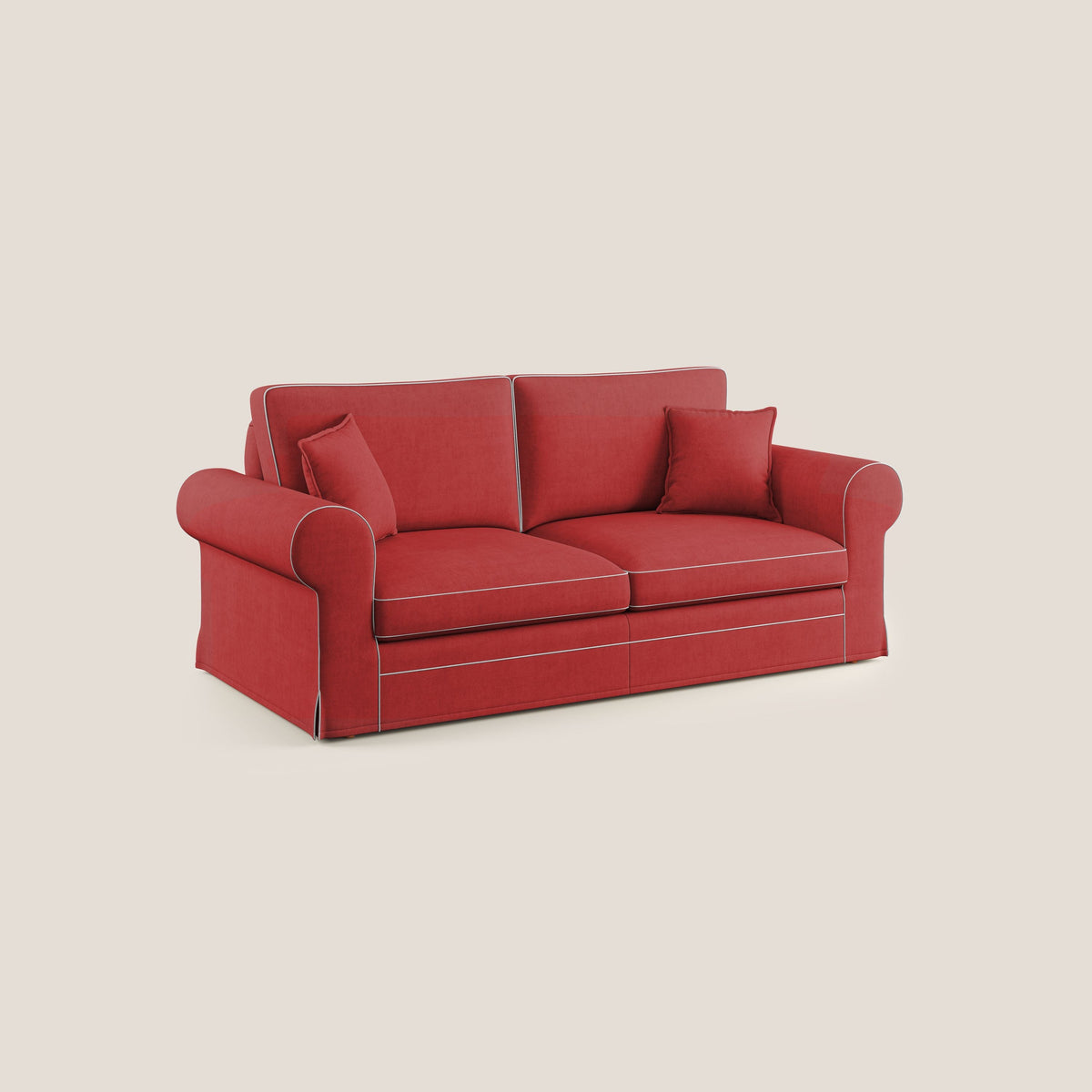 Lady divano classico bicolore in piuma d'oca realizzato con tessuto impermeabile T02 rosso - bianco - divitt.sbs